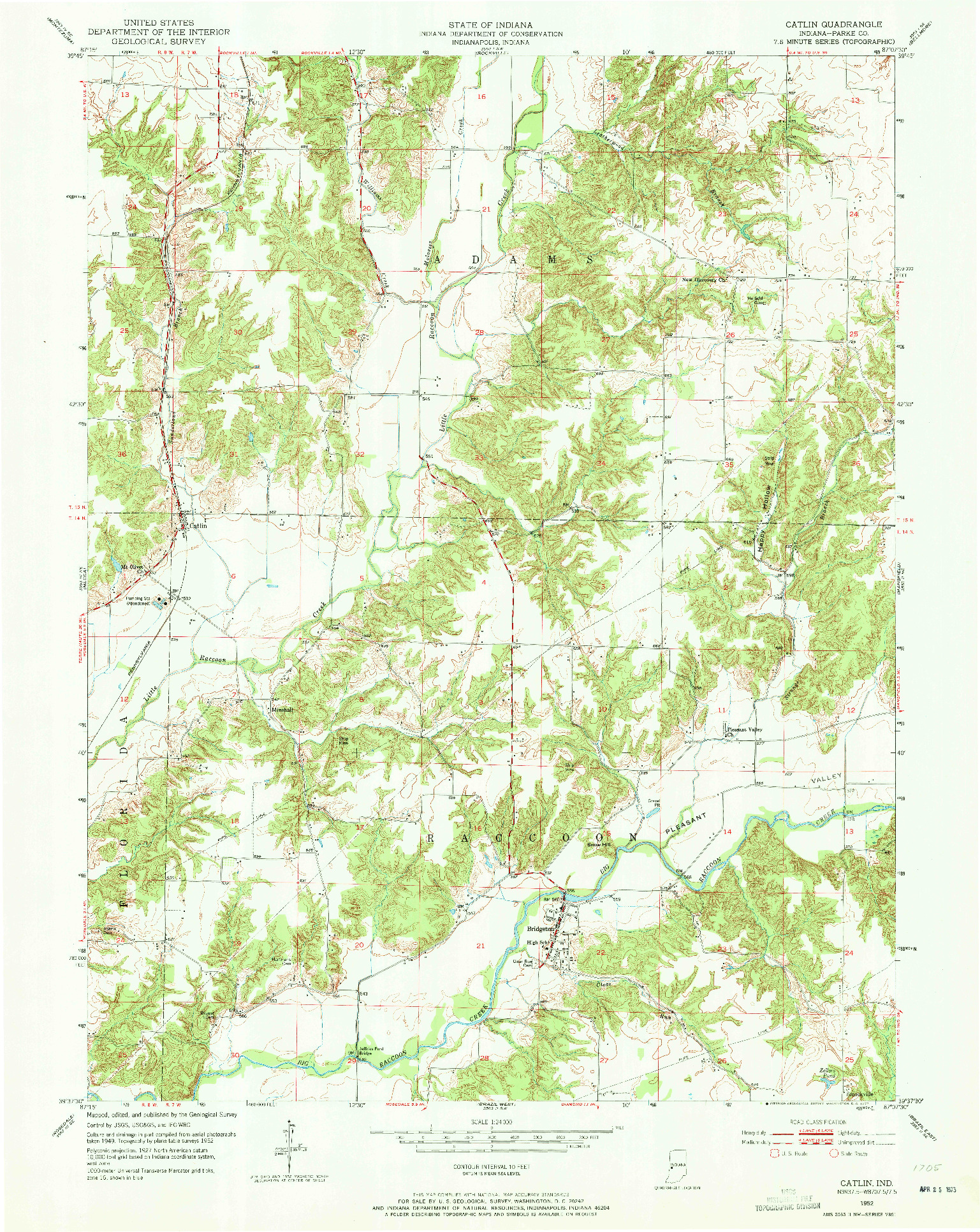 USGS 1:24000-SCALE QUADRANGLE FOR CATLIN, IN 1952