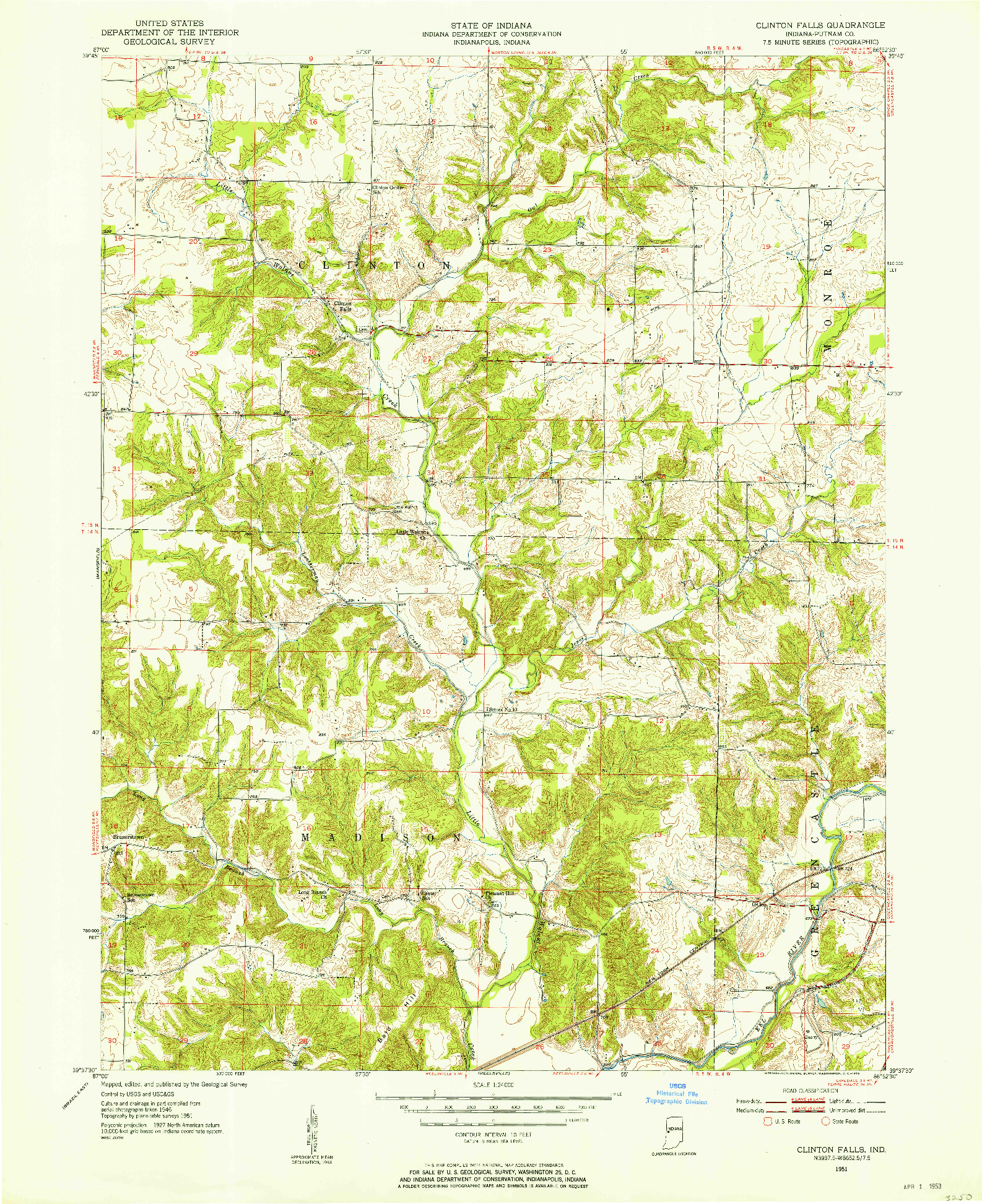 USGS 1:24000-SCALE QUADRANGLE FOR CLINTON FALLS, IN 1951