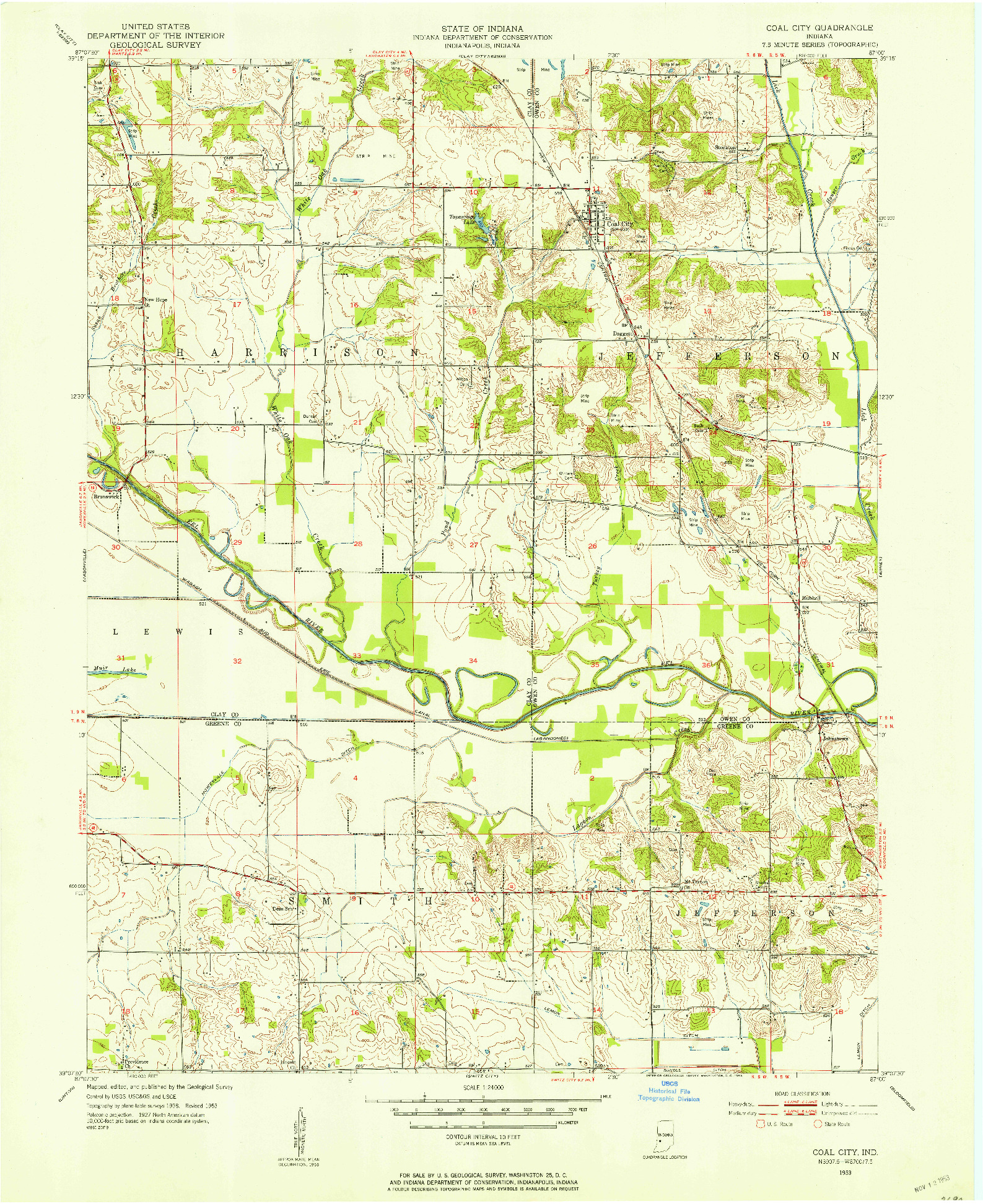 USGS 1:24000-SCALE QUADRANGLE FOR COAL CITY, IN 1953
