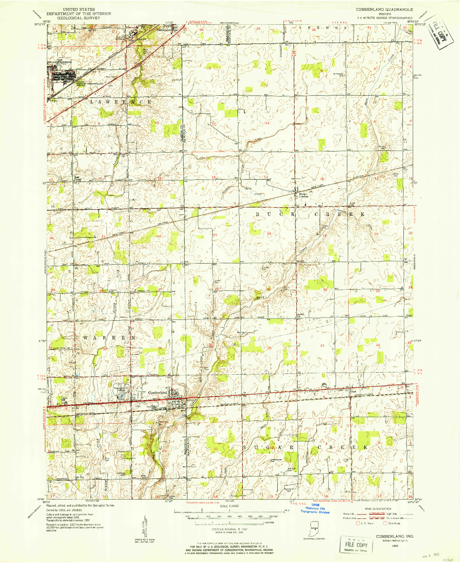 USGS 1:24000-SCALE QUADRANGLE FOR CUMBERLAND, IN 1952