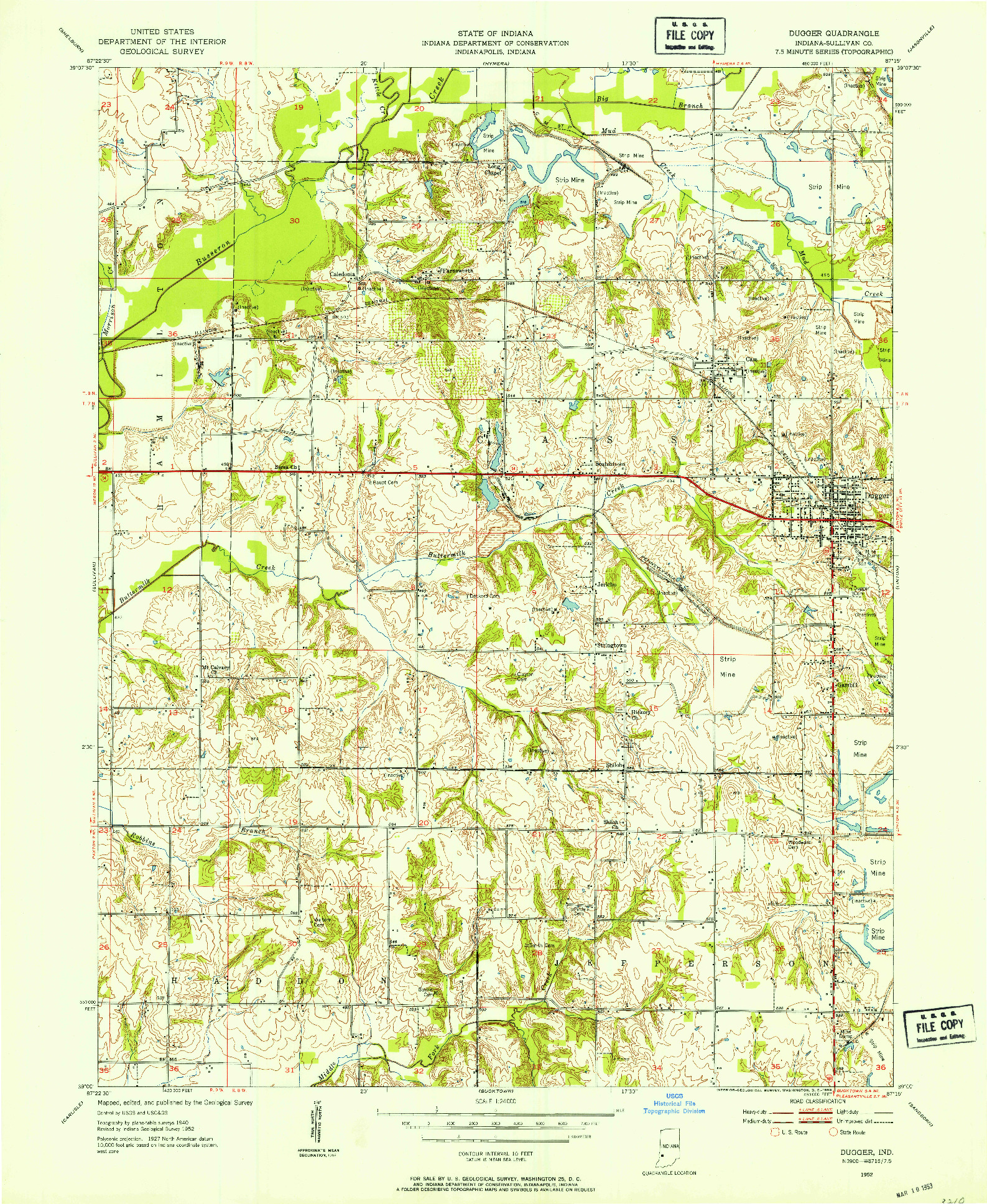 USGS 1:24000-SCALE QUADRANGLE FOR DUGGER, IN 1952
