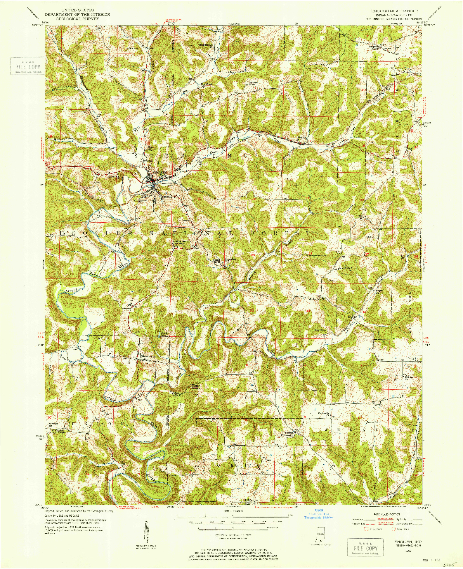 USGS 1:24000-SCALE QUADRANGLE FOR ENGLISH, IN 1950
