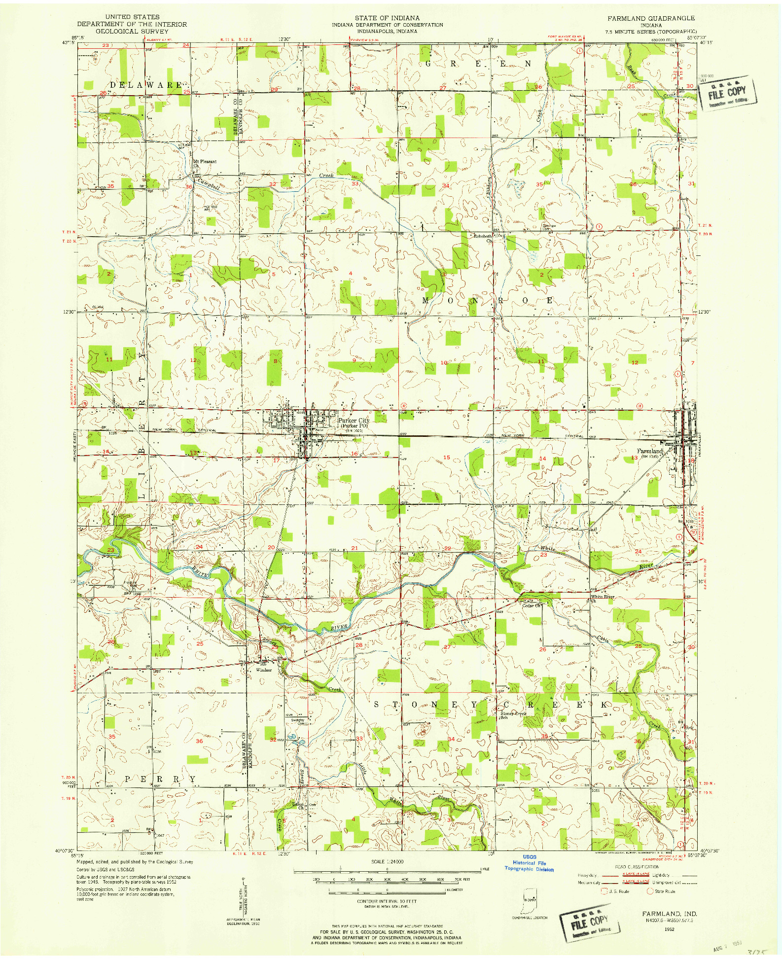 USGS 1:24000-SCALE QUADRANGLE FOR FARMLAND, IN 1952