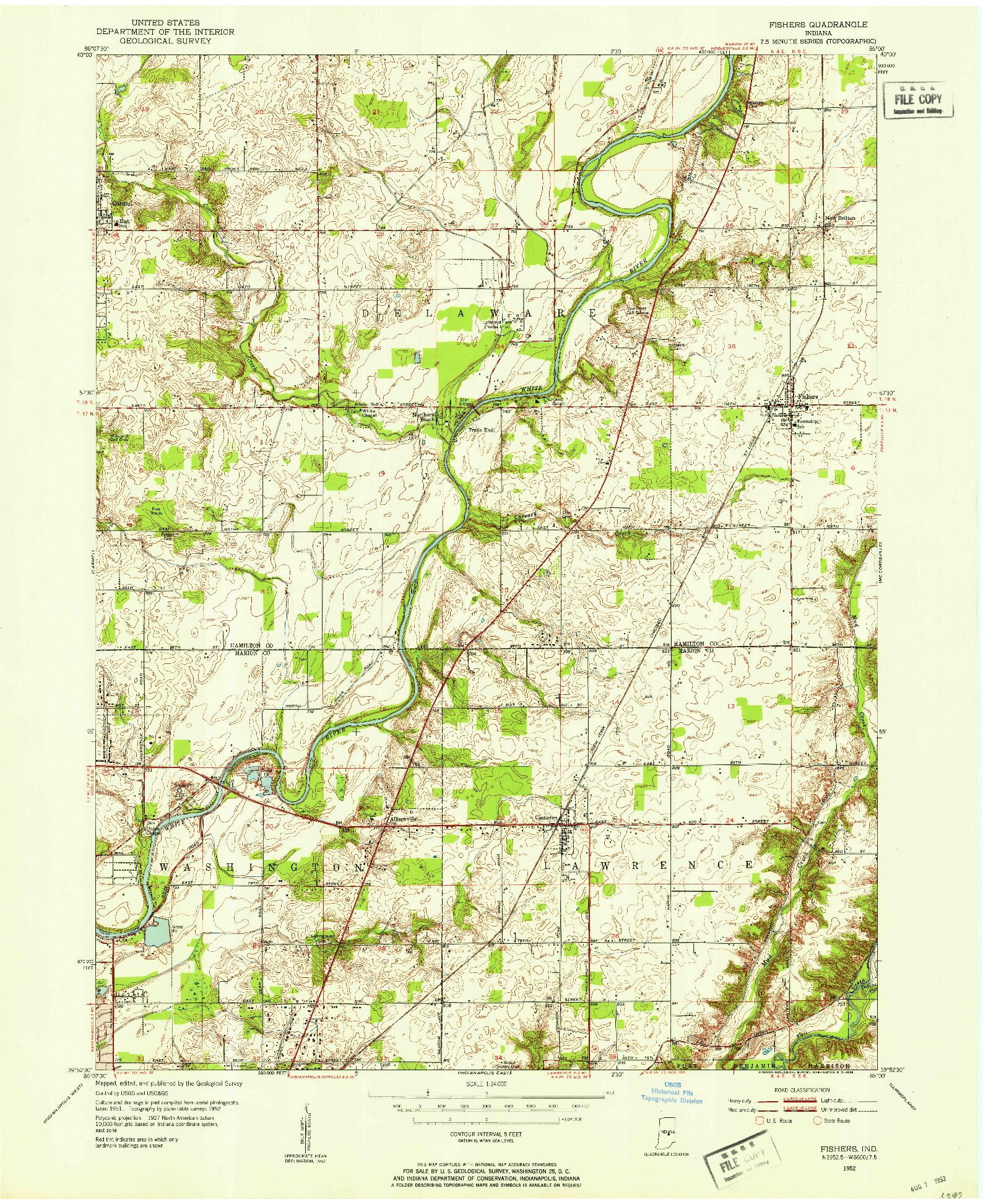 USGS 1:24000-SCALE QUADRANGLE FOR FISHERS, IN 1952