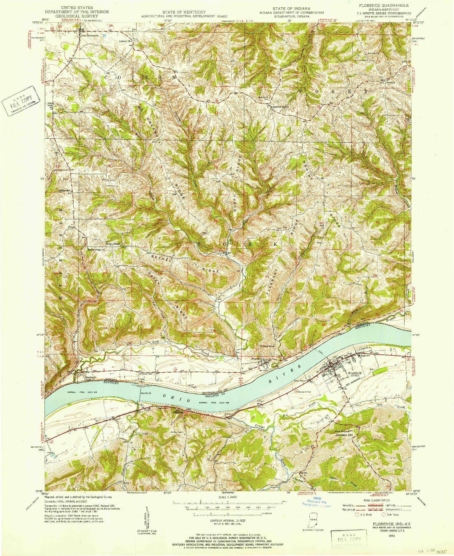USGS 1:24000-SCALE QUADRANGLE FOR FLORENCE, IN 1951