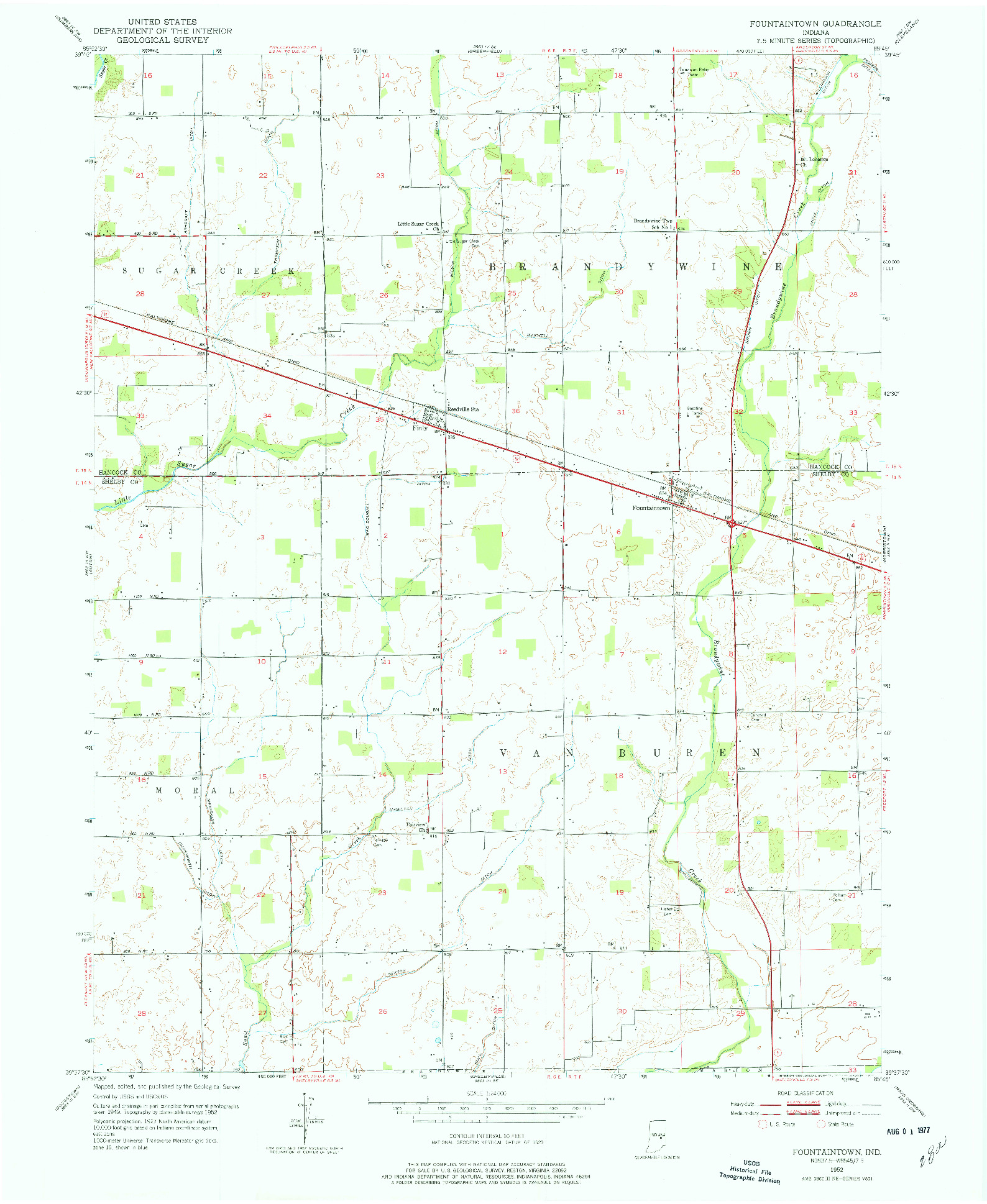 USGS 1:24000-SCALE QUADRANGLE FOR FOUNTAINTOWN, IN 1952