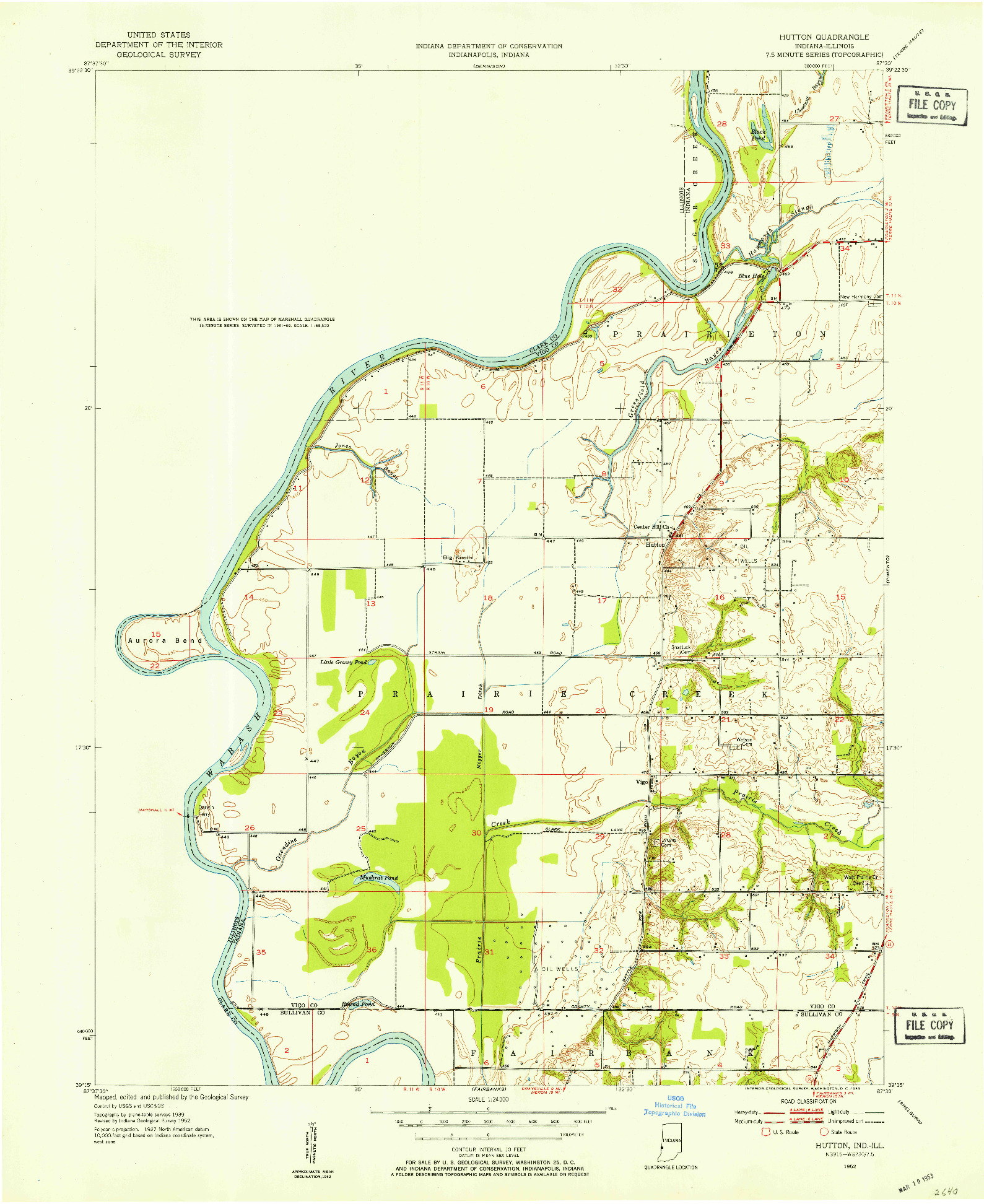 USGS 1:24000-SCALE QUADRANGLE FOR HUTTON, IN 1952