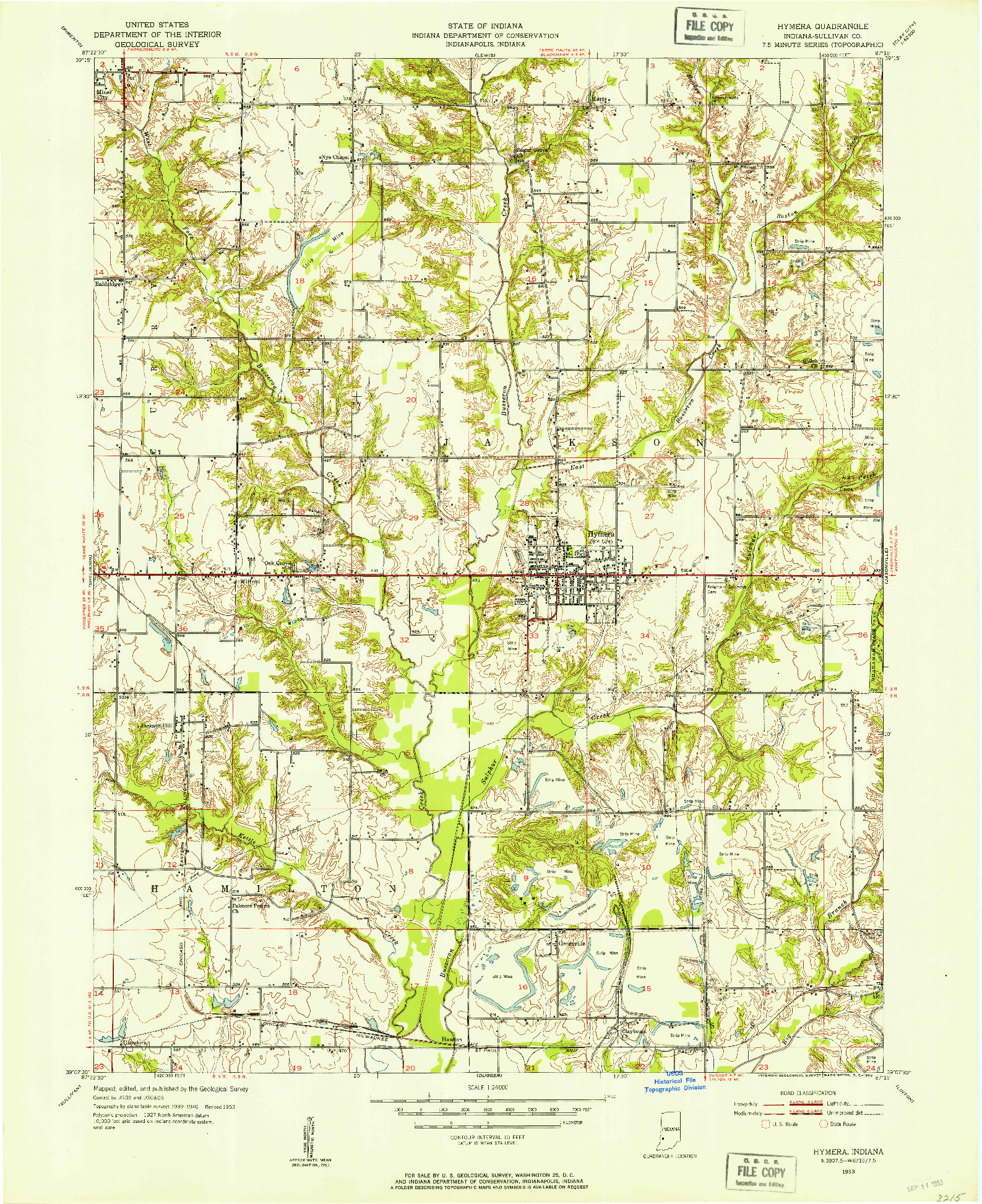 USGS 1:24000-SCALE QUADRANGLE FOR HYMERA, IN 1953