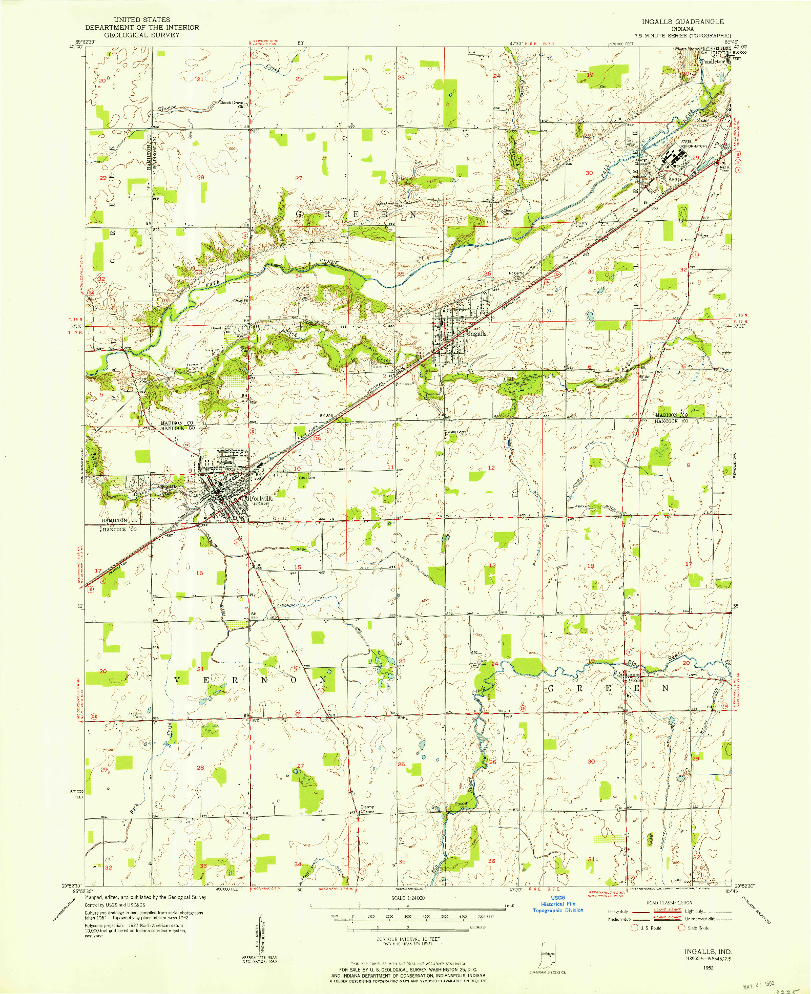 USGS 1:24000-SCALE QUADRANGLE FOR INGALLS, IN 1952