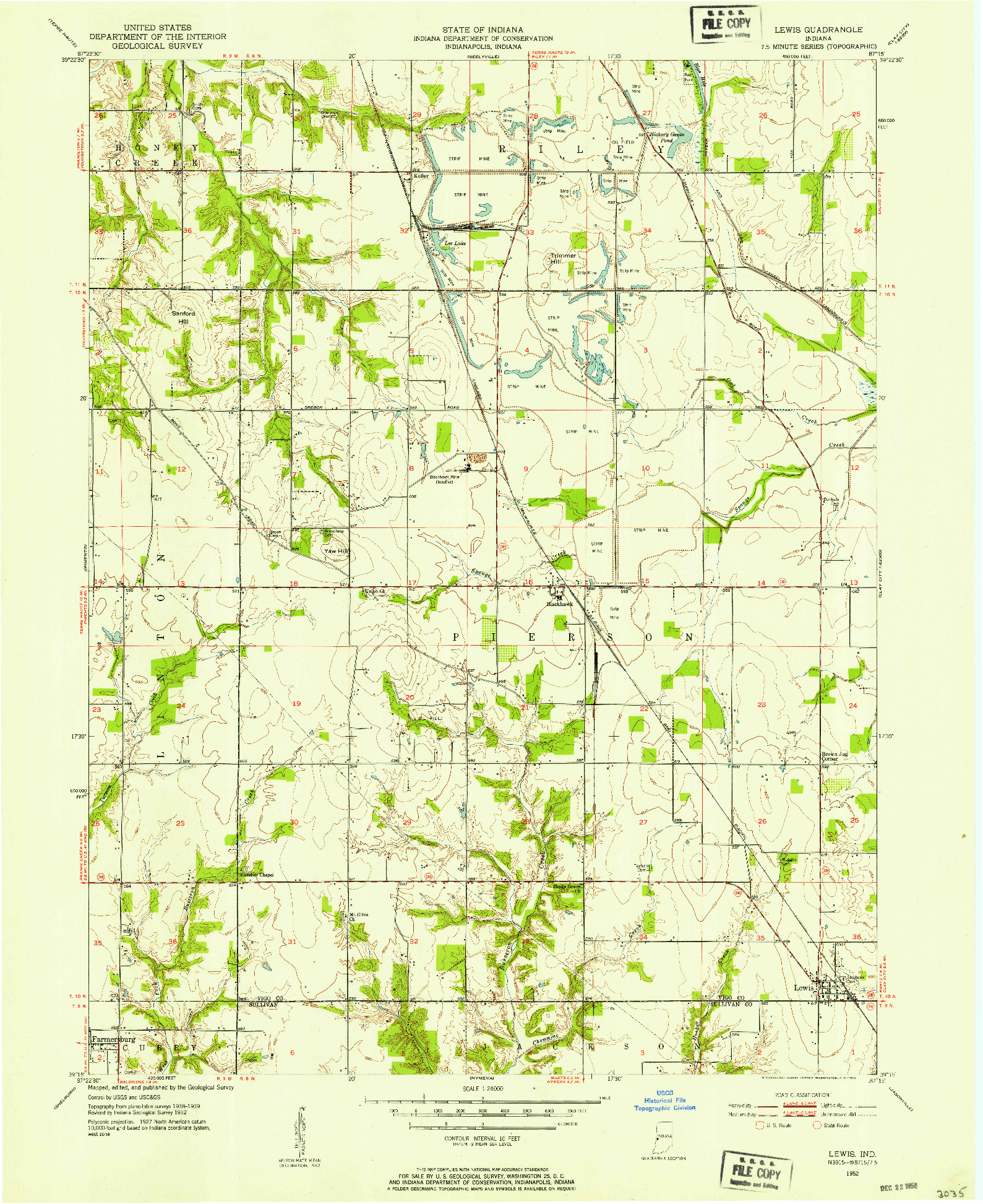 USGS 1:24000-SCALE QUADRANGLE FOR LEWIS, IN 1952