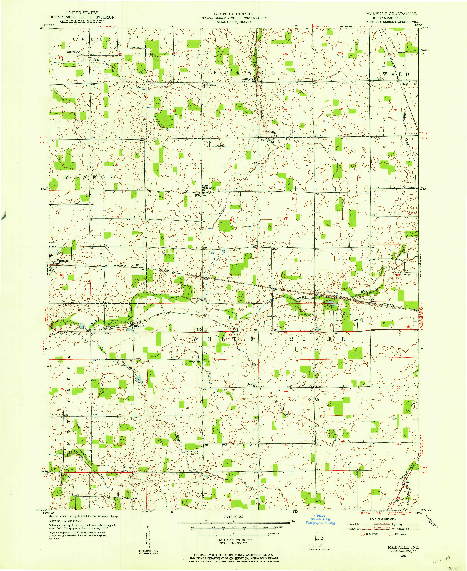 USGS 1:24000-SCALE QUADRANGLE FOR MAXVILLE, IN 1952