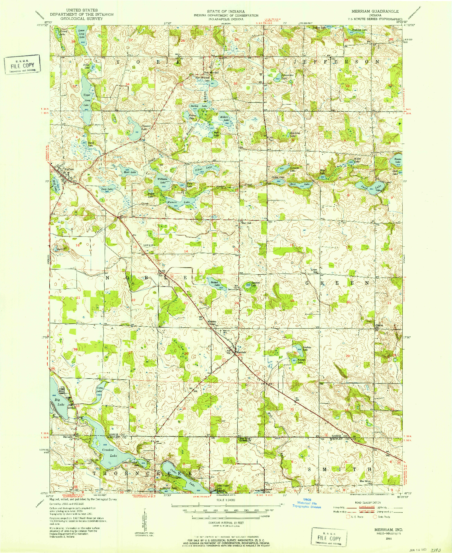 USGS 1:24000-SCALE QUADRANGLE FOR MERRIAM, IN 1951