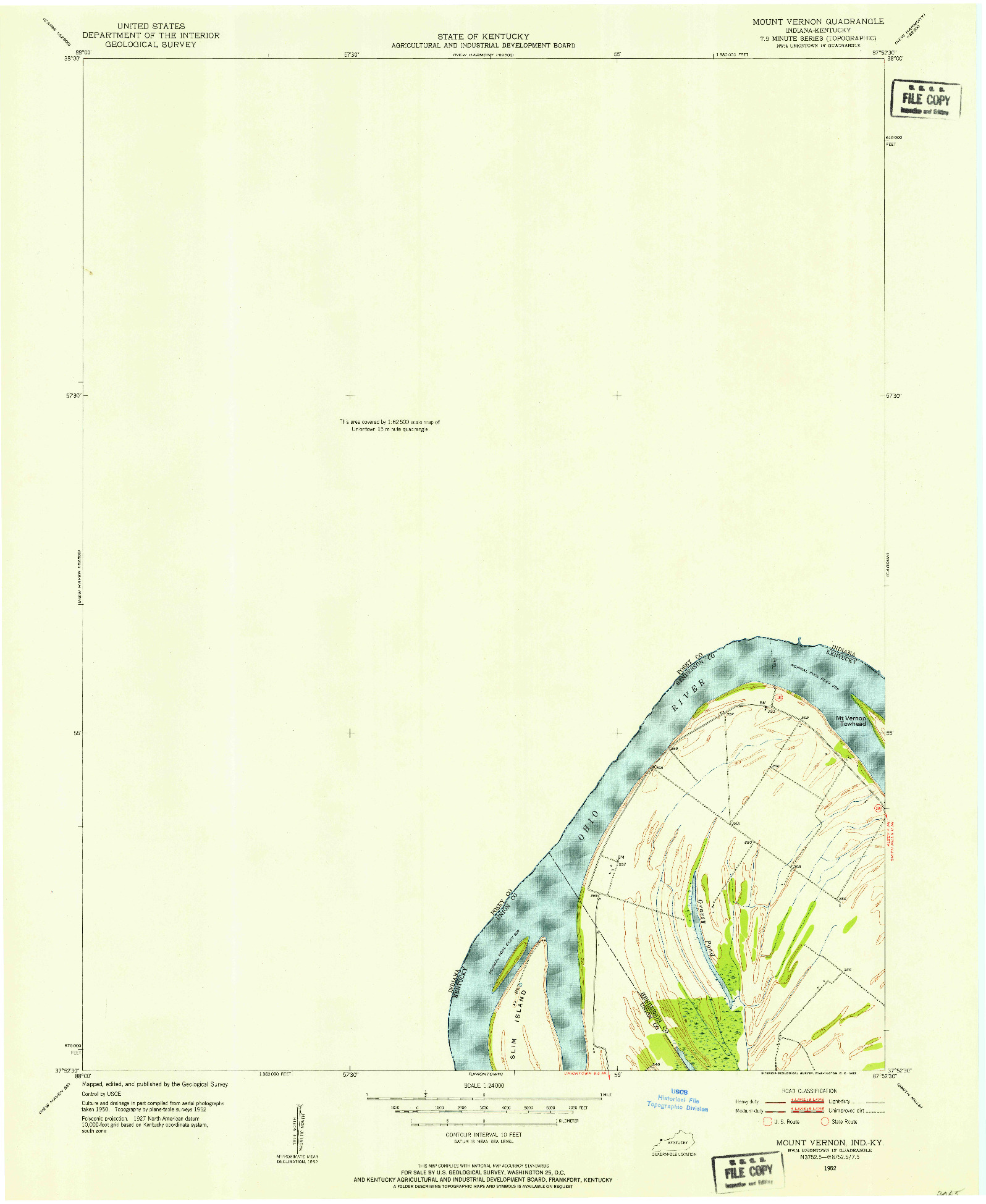 USGS 1:24000-SCALE QUADRANGLE FOR MOUNT VERNON, IN 1952