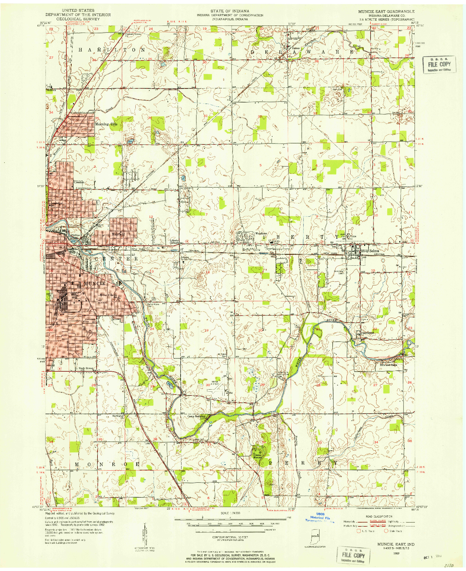USGS 1:24000-SCALE QUADRANGLE FOR MUNCIE EAST, IN 1952