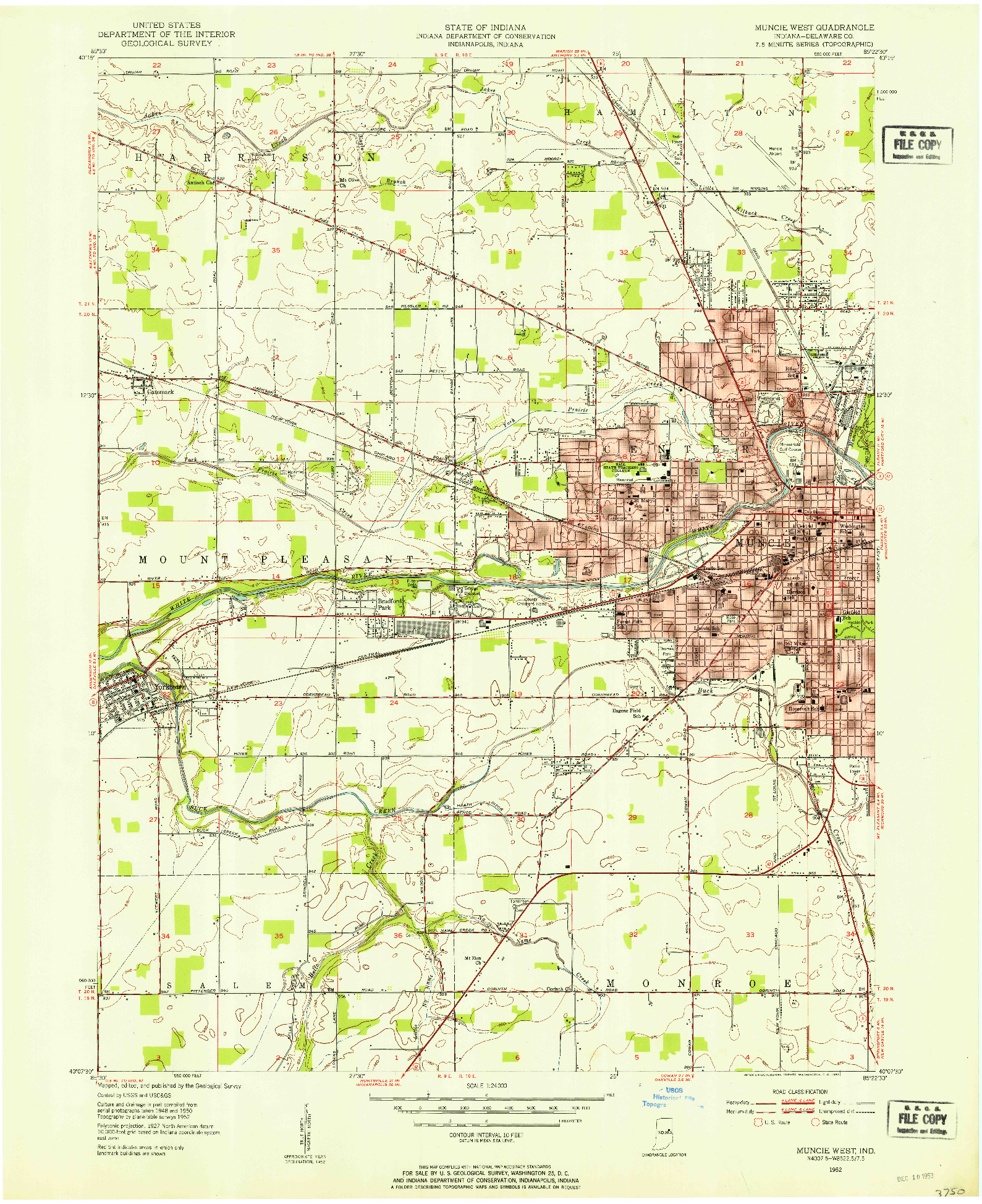 USGS 1:24000-SCALE QUADRANGLE FOR MUNCIE WEST, IN 1952