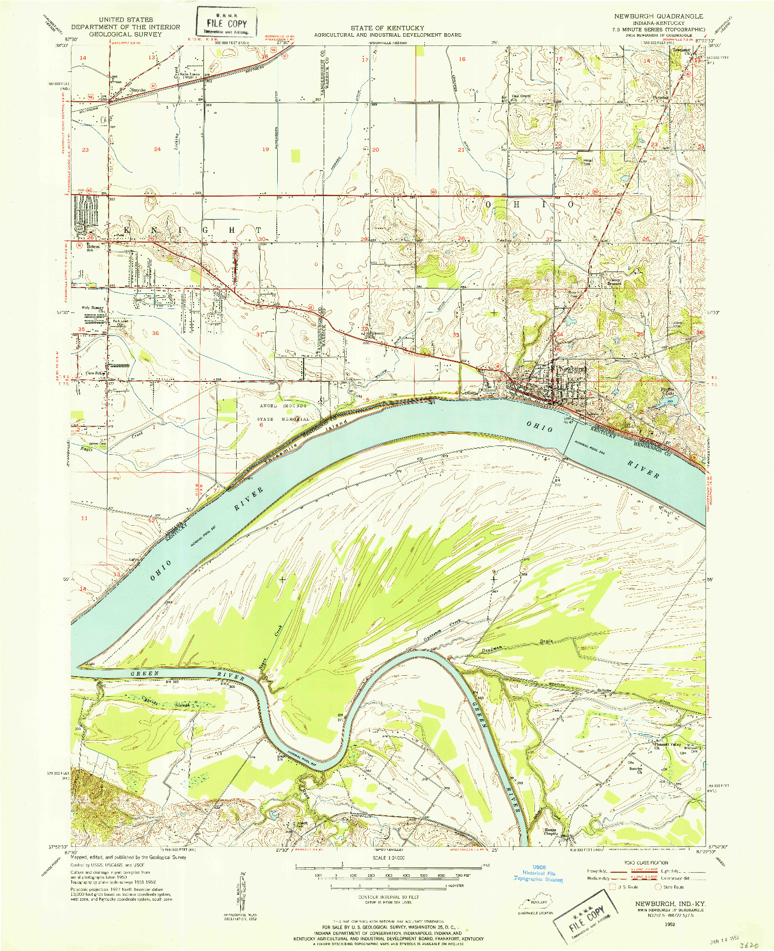 USGS 1:24000-SCALE QUADRANGLE FOR NEWBURGH, IN 1952