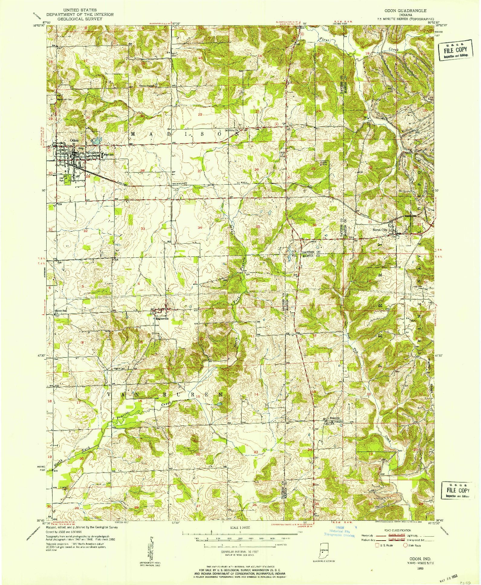 USGS 1:24000-SCALE QUADRANGLE FOR ODON, IN 1950