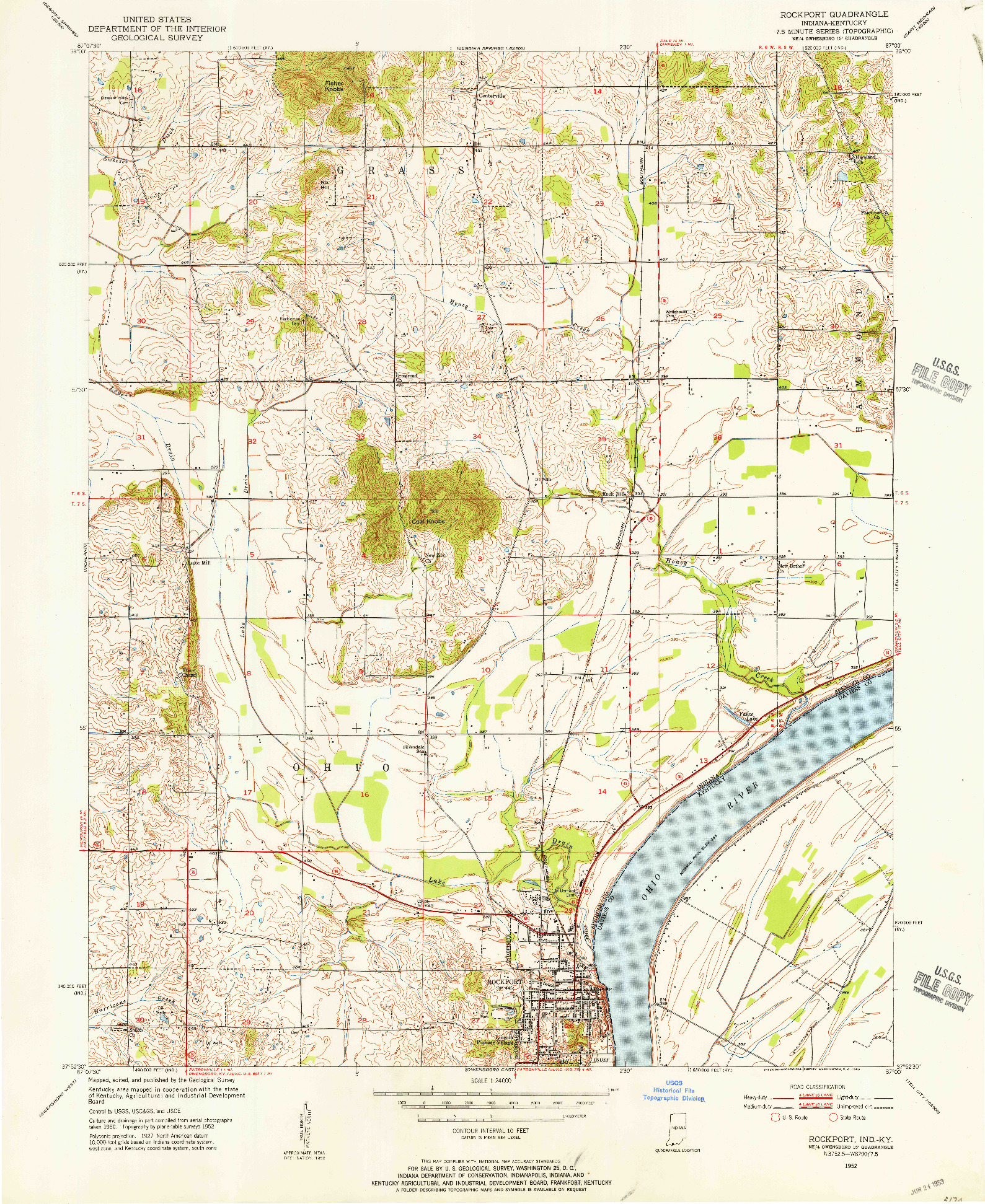 USGS 1:24000-SCALE QUADRANGLE FOR ROCKPORT, IN 1952