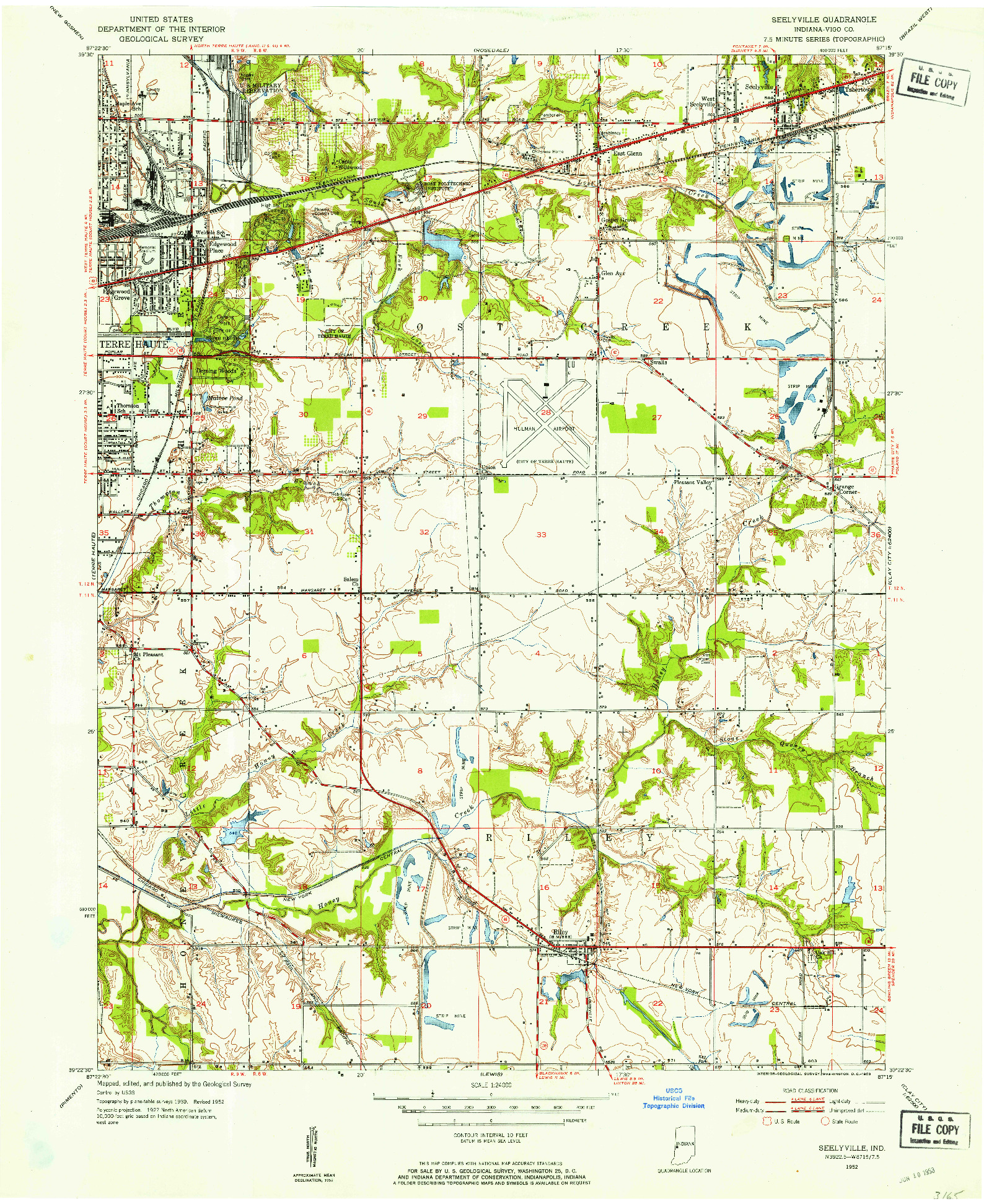 USGS 1:24000-SCALE QUADRANGLE FOR SEELYVILLE, IN 1952