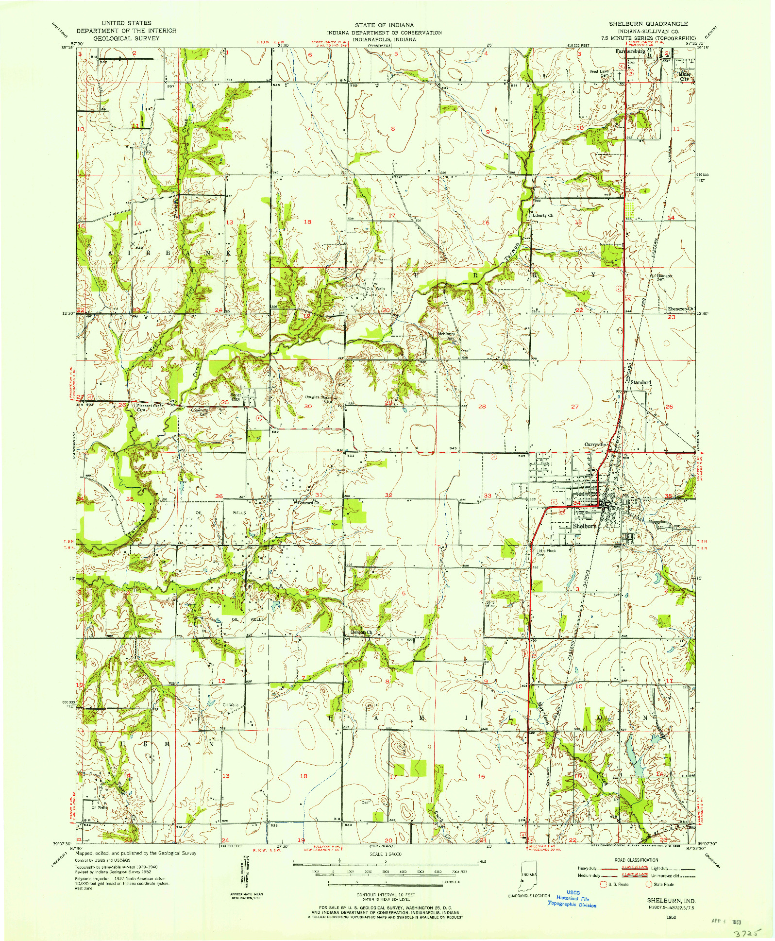 USGS 1:24000-SCALE QUADRANGLE FOR SHELBURN, IN 1952