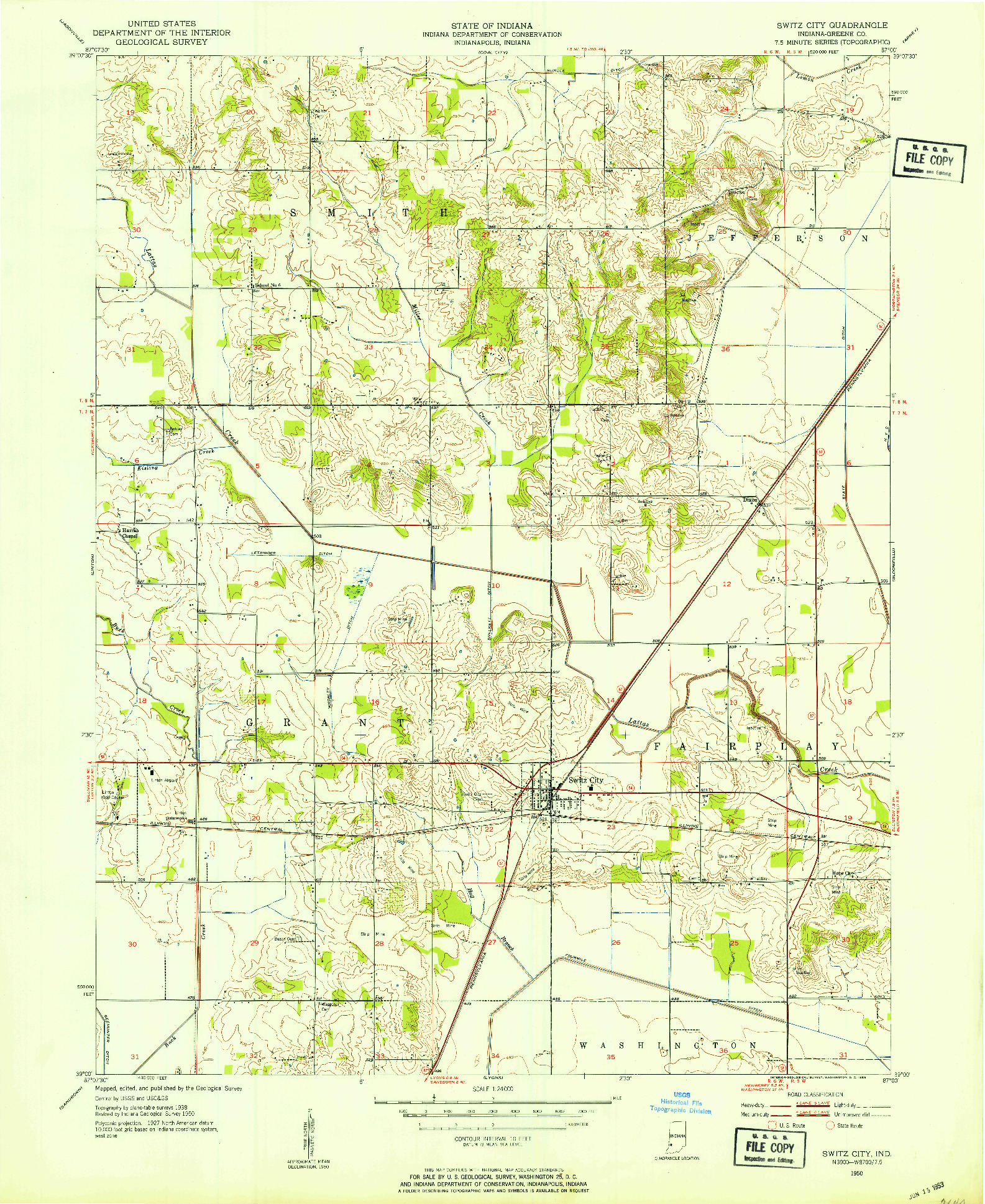 USGS 1:24000-SCALE QUADRANGLE FOR SWITZ CITY, IN 1950