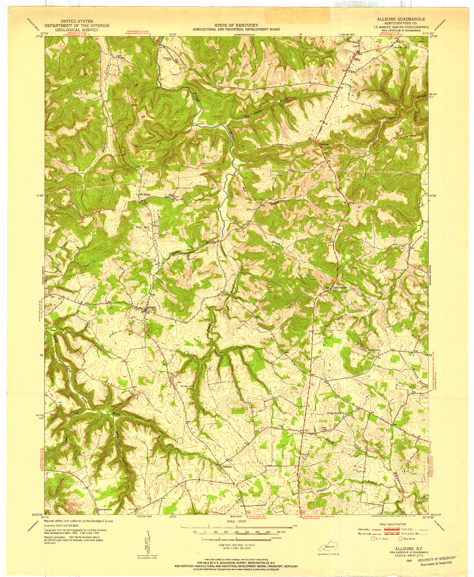 USGS 1:24000-SCALE QUADRANGLE FOR ALLEGRE, KY 1952