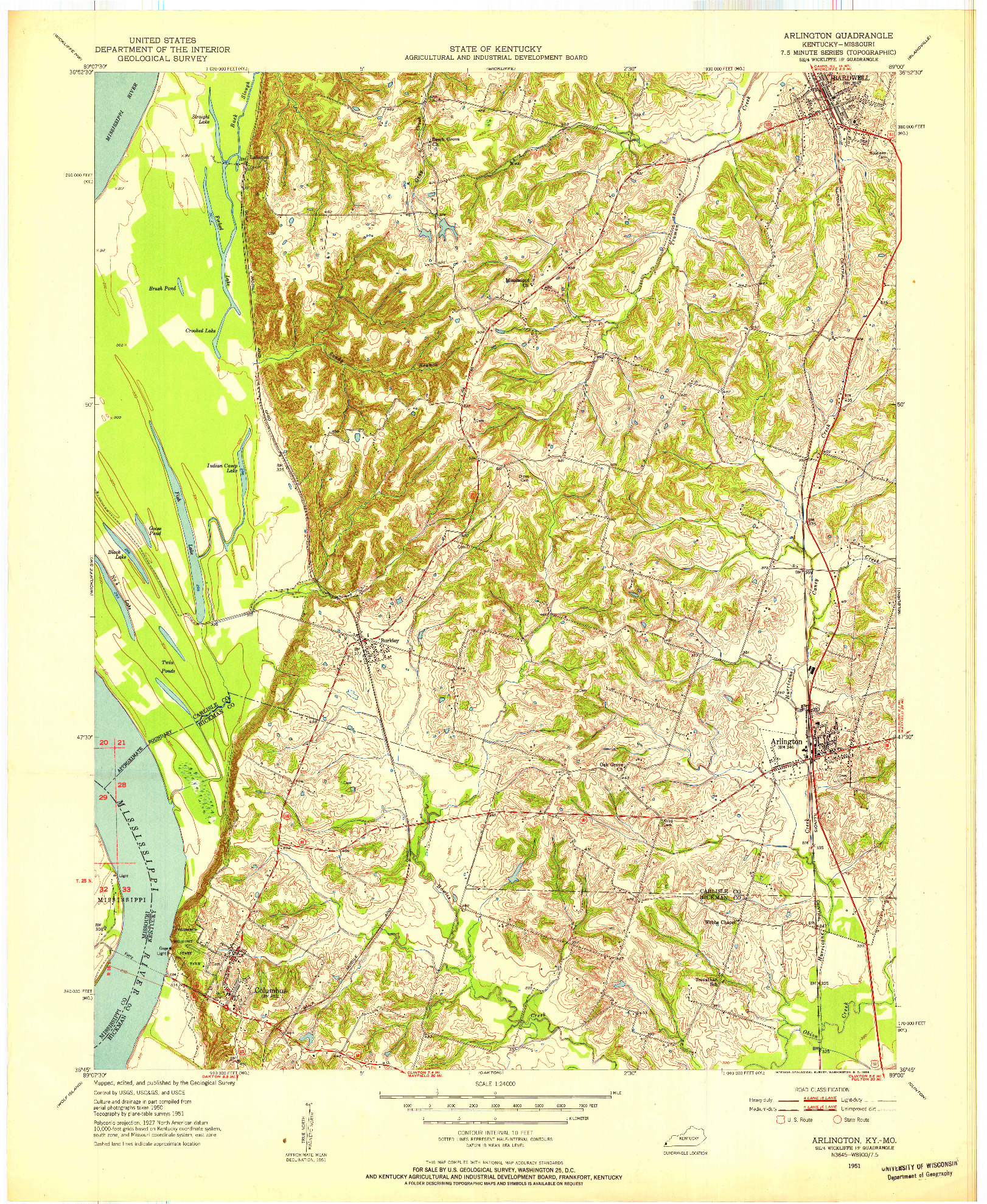 USGS 1:24000-SCALE QUADRANGLE FOR ARLINGTON, KY 1951