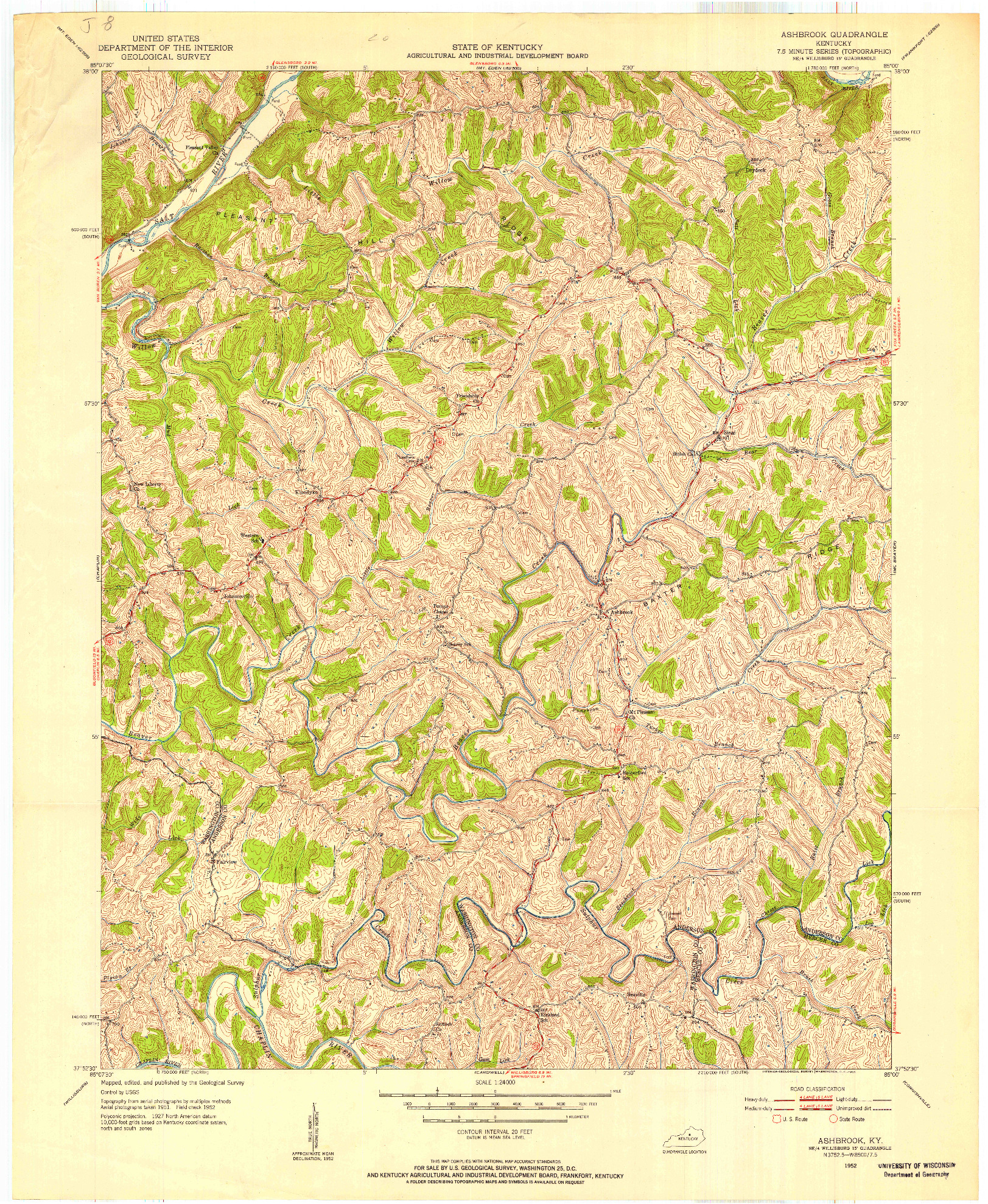 USGS 1:24000-SCALE QUADRANGLE FOR ASHBROOK, KY 1952