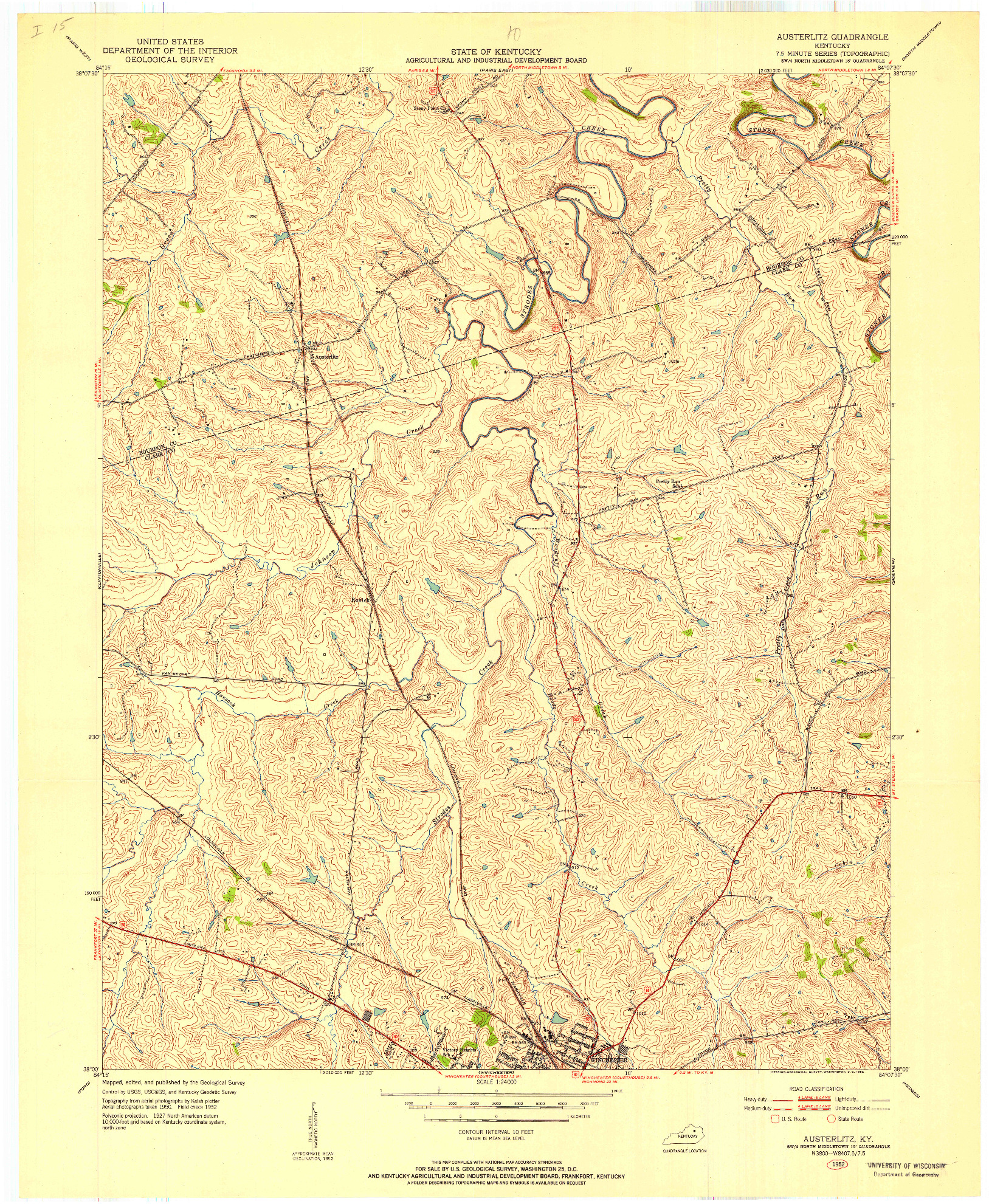 USGS 1:24000-SCALE QUADRANGLE FOR AUSTERLITZ, KY 1952