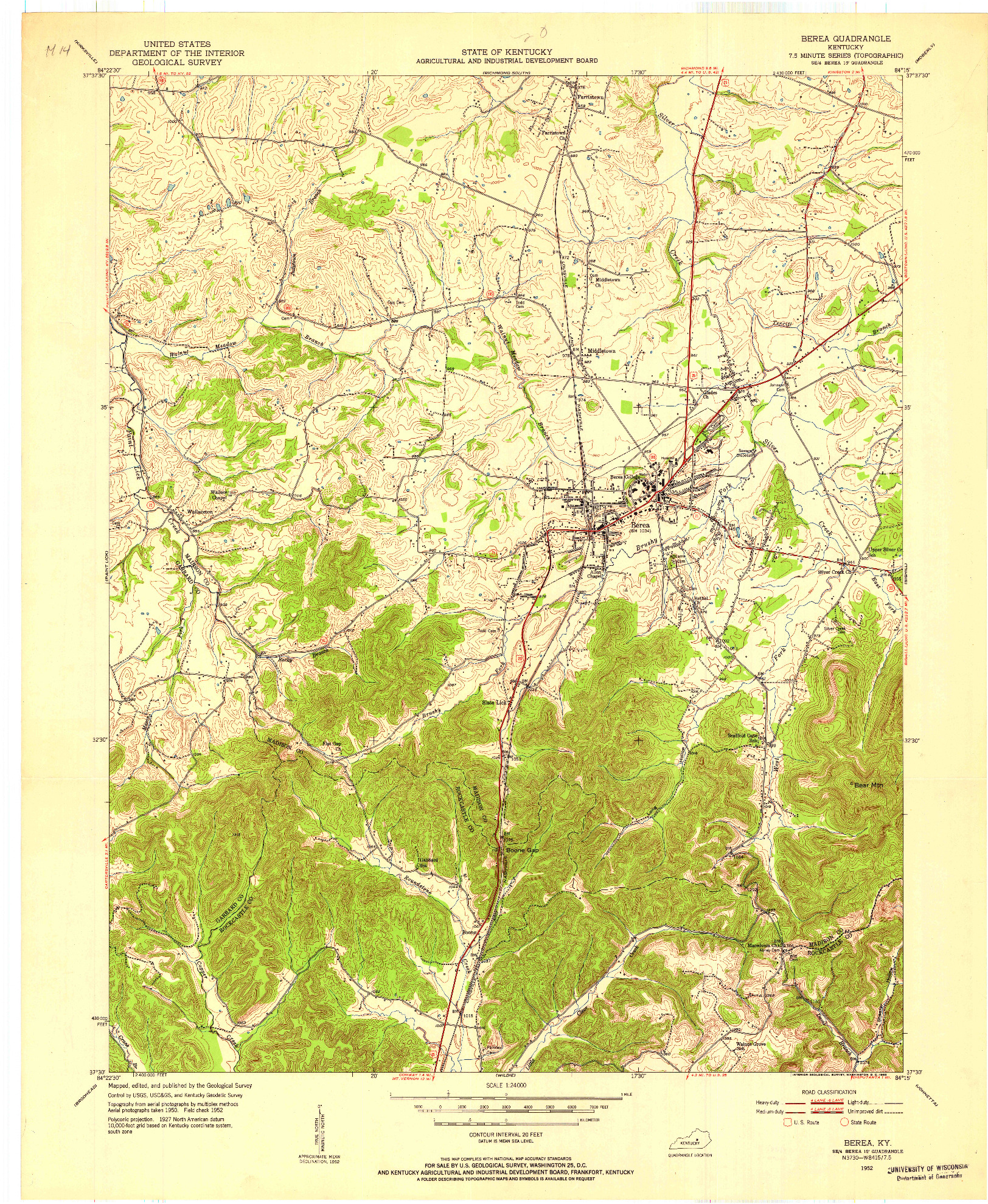 USGS 1:24000-SCALE QUADRANGLE FOR BEREA, KY 1952