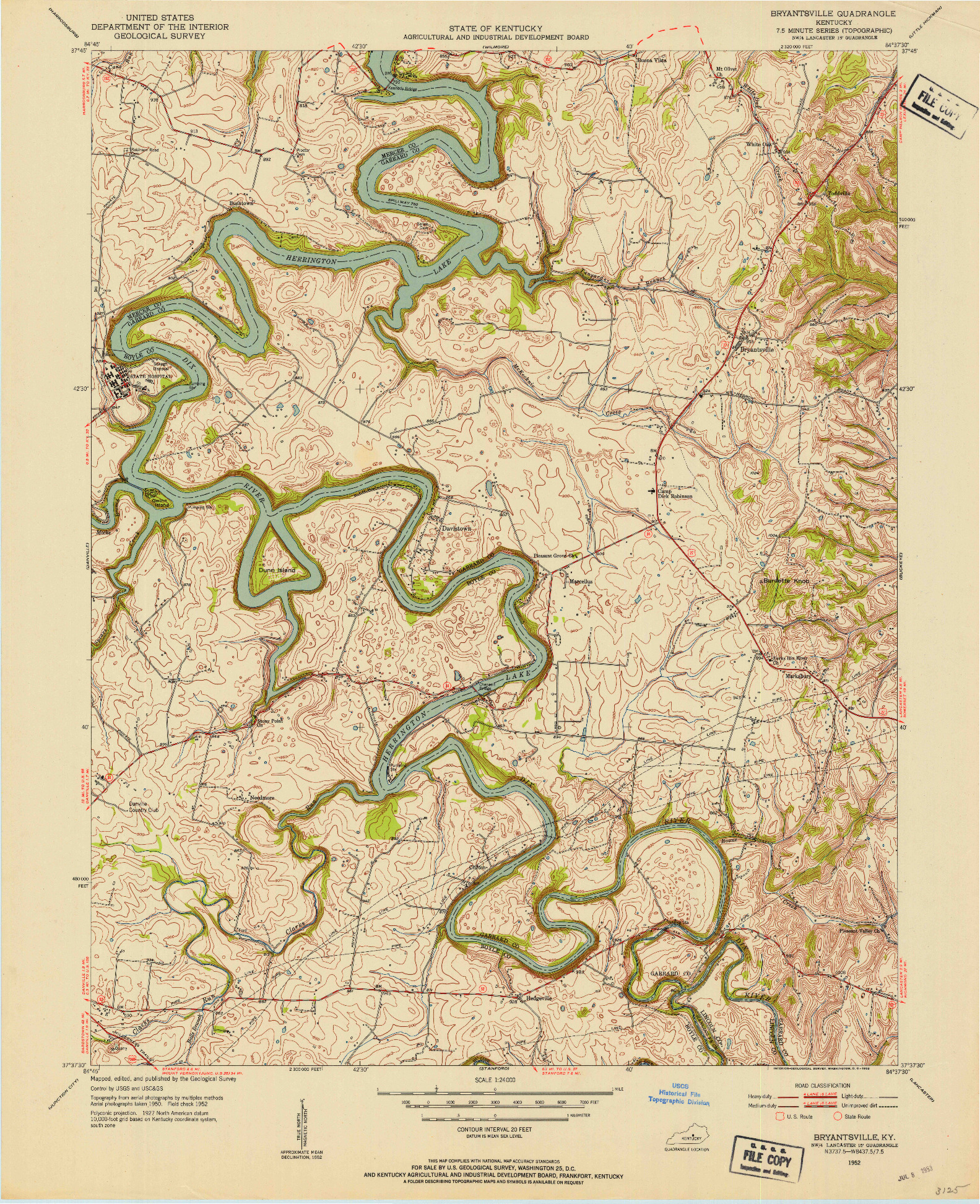 USGS 1:24000-SCALE QUADRANGLE FOR BRYANTSVILLE, KY 1952