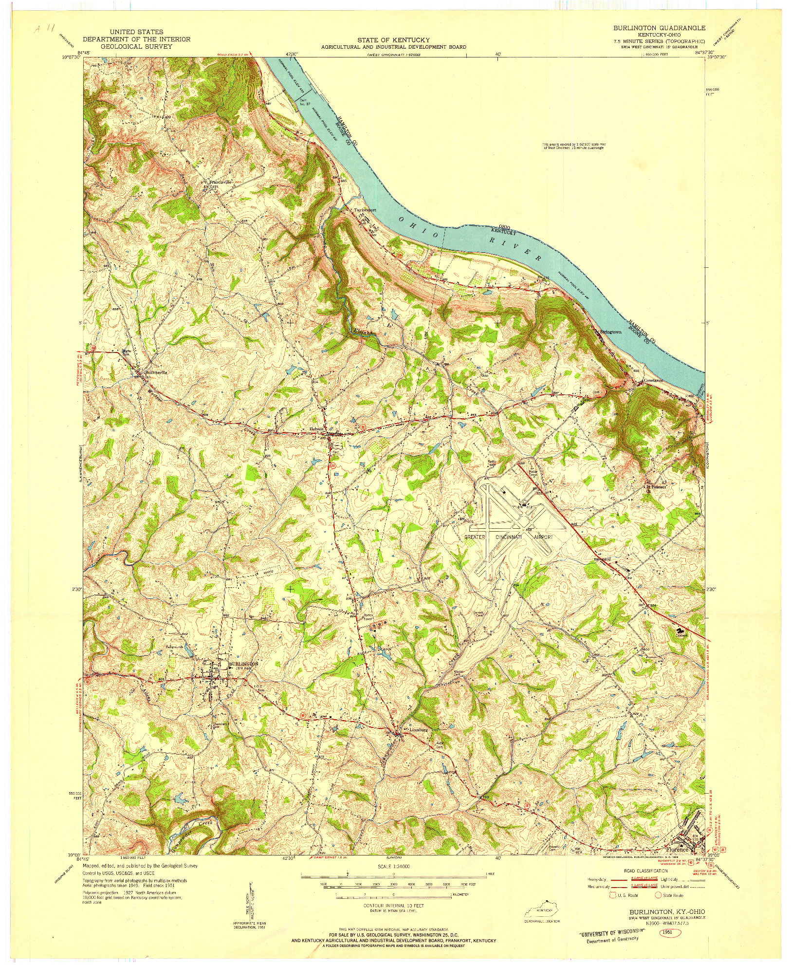 USGS 1:24000-SCALE QUADRANGLE FOR BURLINGTON, KY 1951