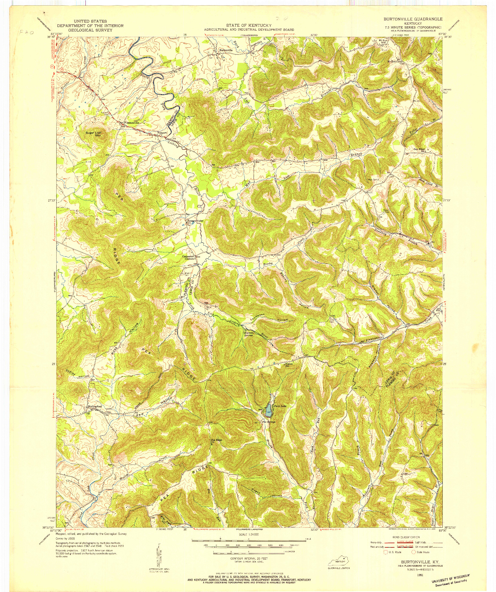 USGS 1:24000-SCALE QUADRANGLE FOR BURTONVILLE, KY 1951