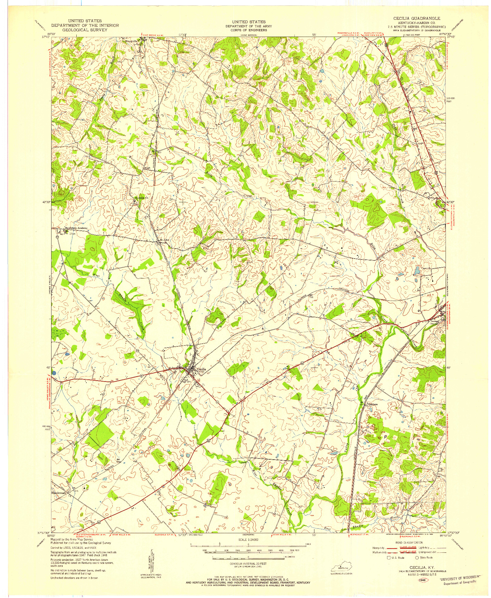 USGS 1:24000-SCALE QUADRANGLE FOR CECILIA, KY 1948