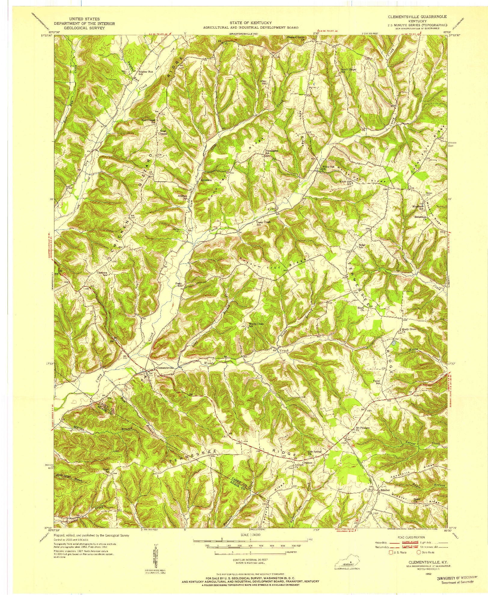USGS 1:24000-SCALE QUADRANGLE FOR CLEMENTSVILLE, KY 1952