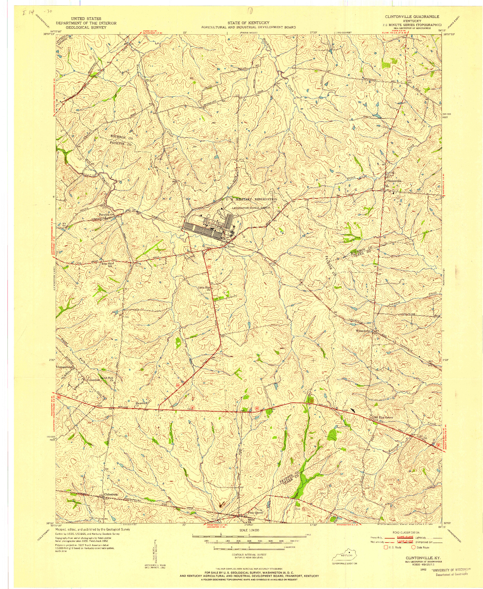 USGS 1:24000-SCALE QUADRANGLE FOR CLINTONVILLE, KY 1952