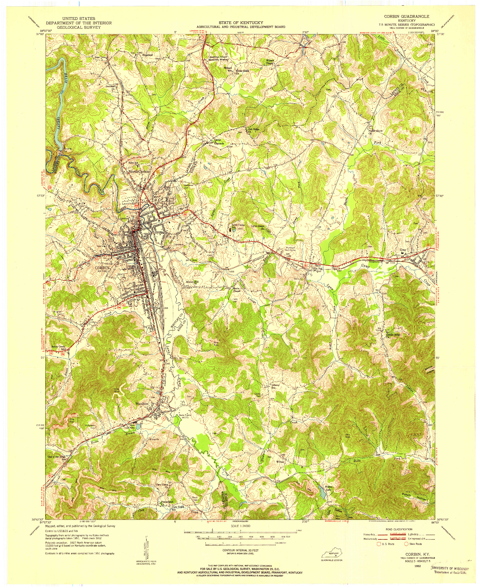 USGS 1:24000-SCALE QUADRANGLE FOR CORBIN, KY 1952