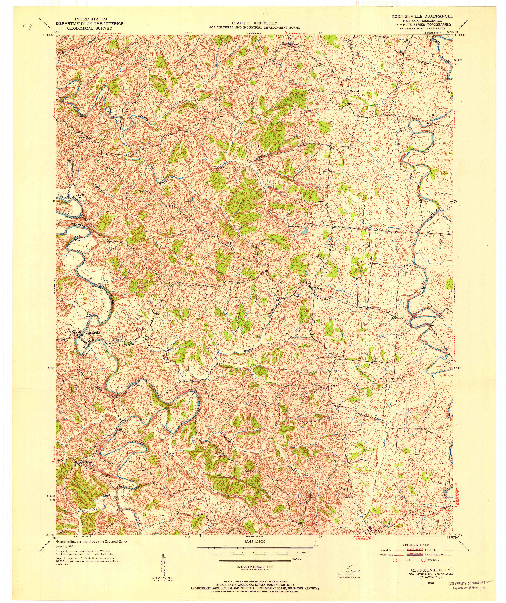 USGS 1:24000-SCALE QUADRANGLE FOR CORNISHVILLE, KY 1952