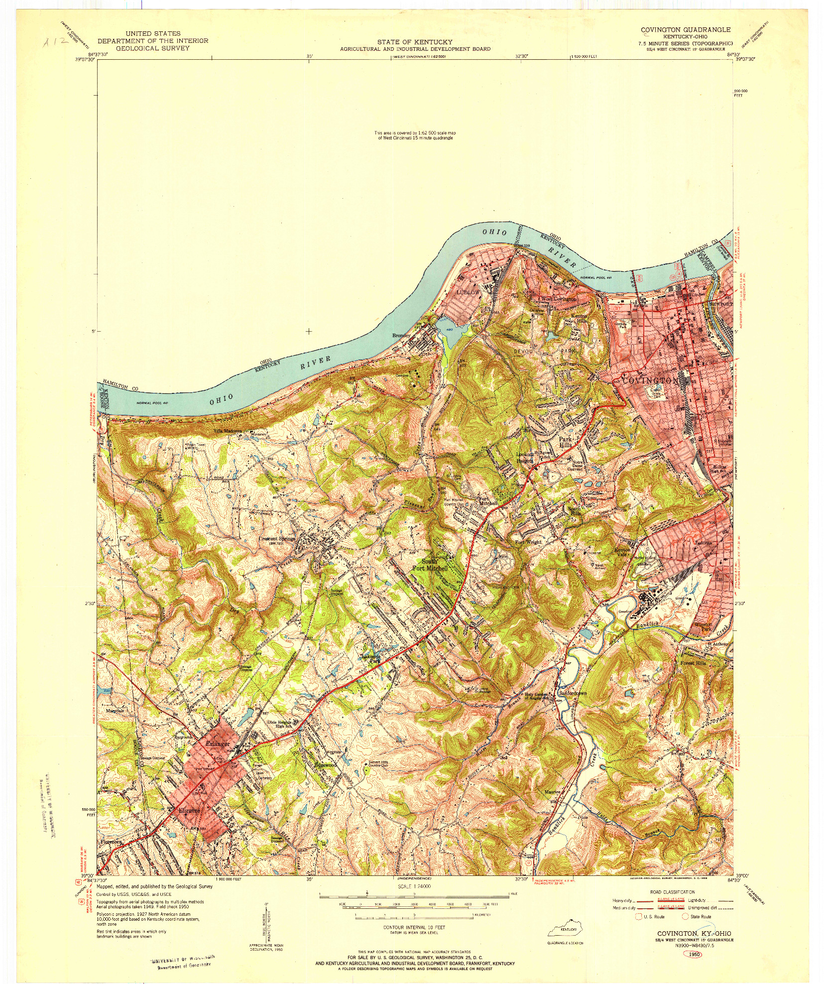 USGS 1:24000-SCALE QUADRANGLE FOR COVINGTON, KY 1950