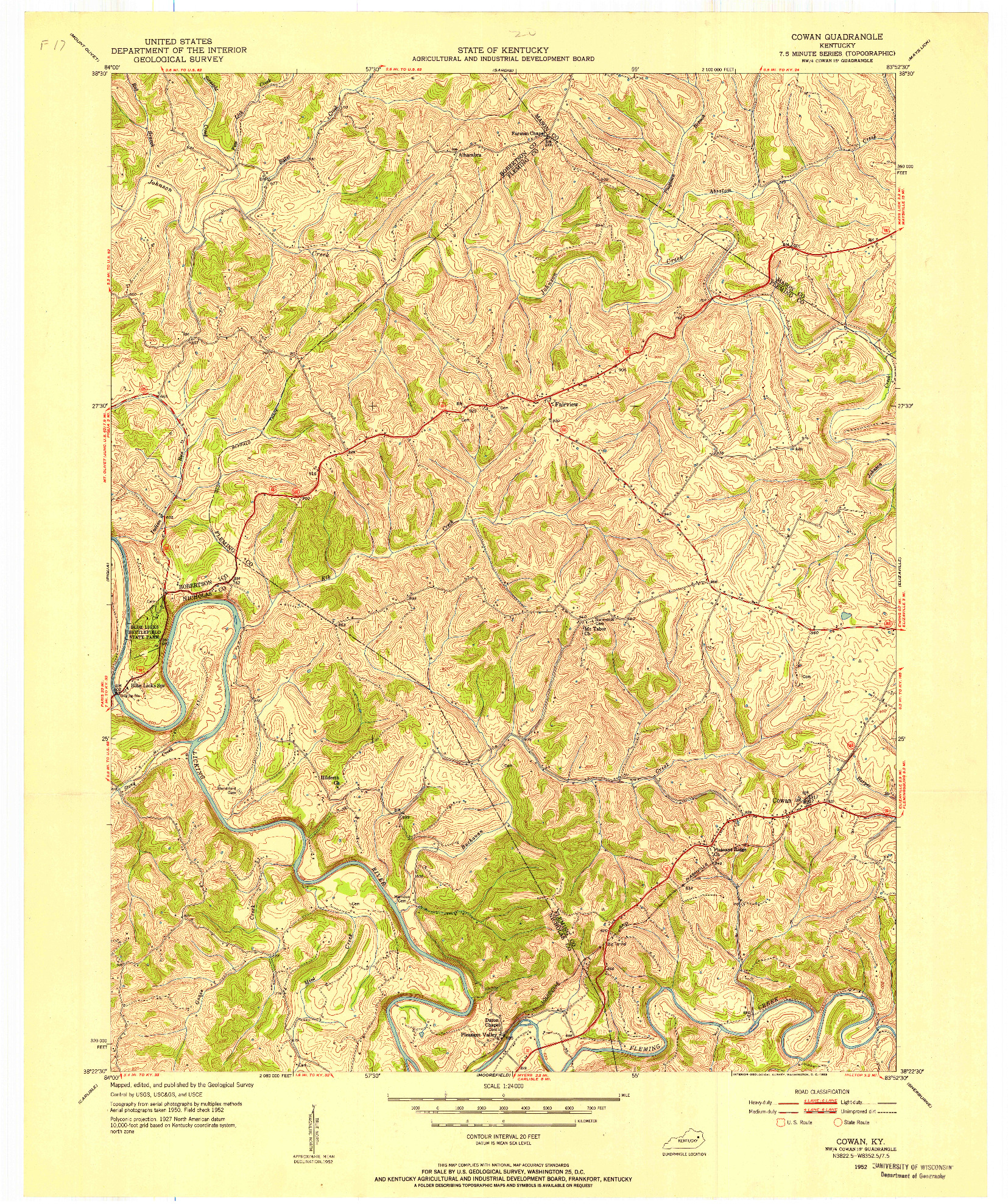 USGS 1:24000-SCALE QUADRANGLE FOR COWAN, KY 1952