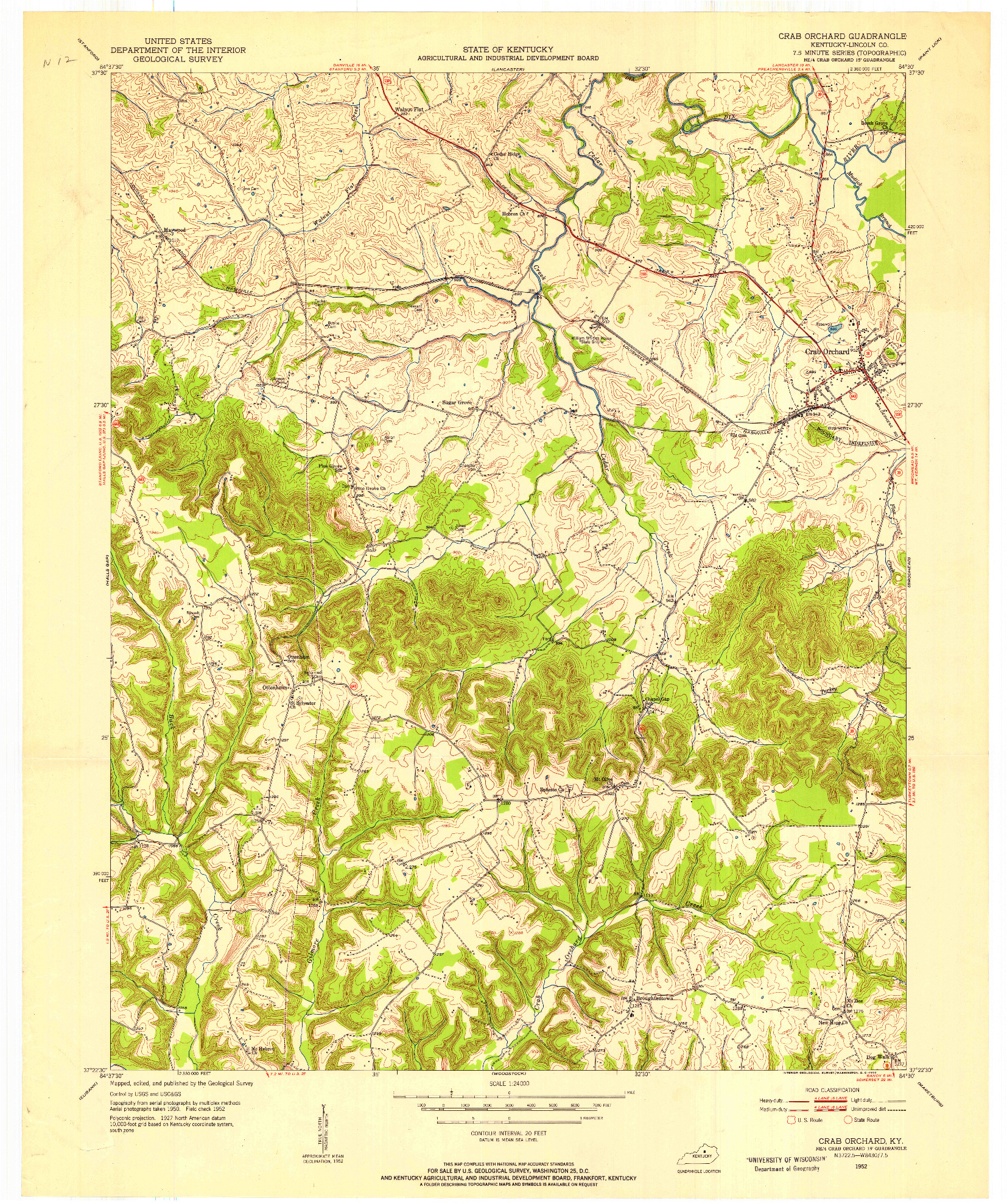 USGS 1:24000-SCALE QUADRANGLE FOR CRAB ORCHARD, KY 1952
