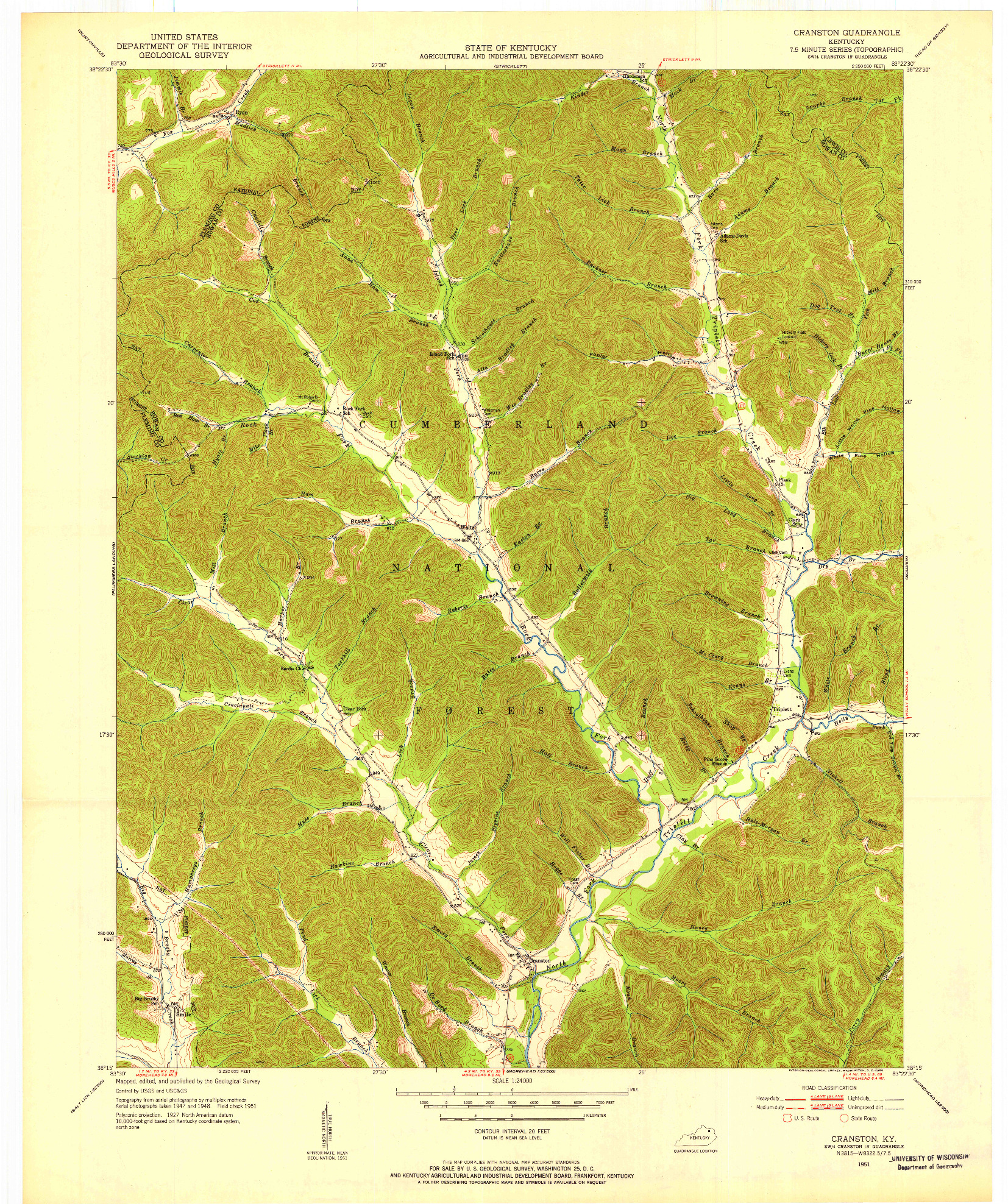 USGS 1:24000-SCALE QUADRANGLE FOR CRANSTON, KY 1951