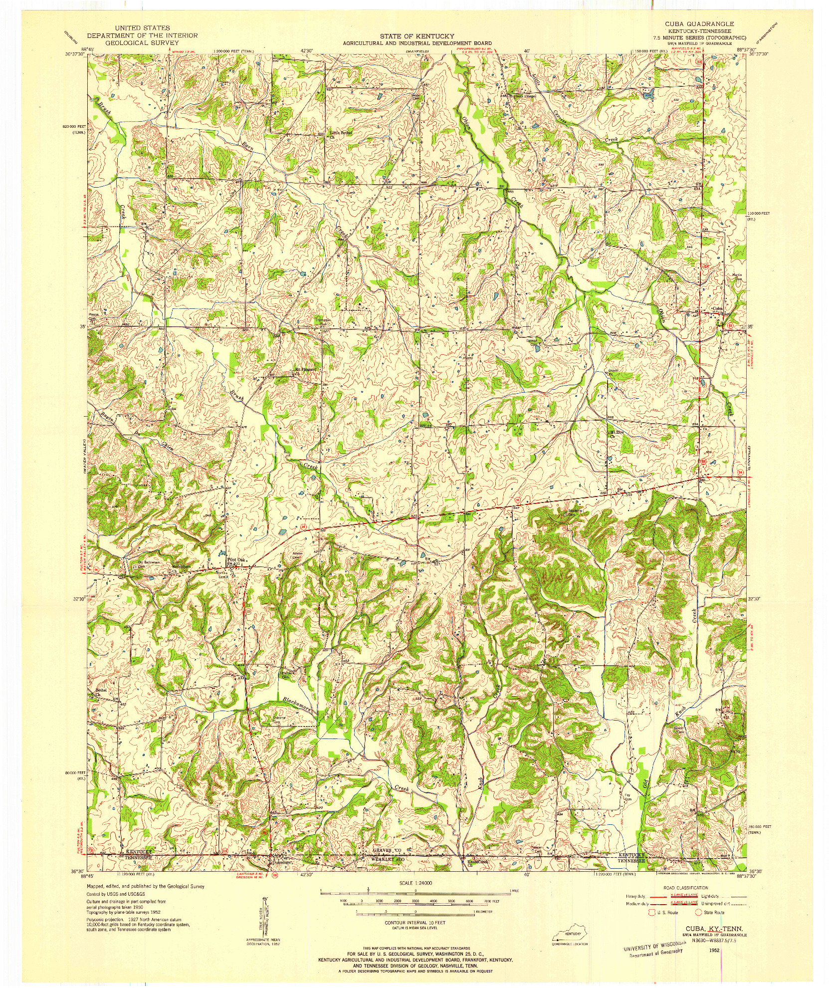 USGS 1:24000-SCALE QUADRANGLE FOR CUBA, KY 1952