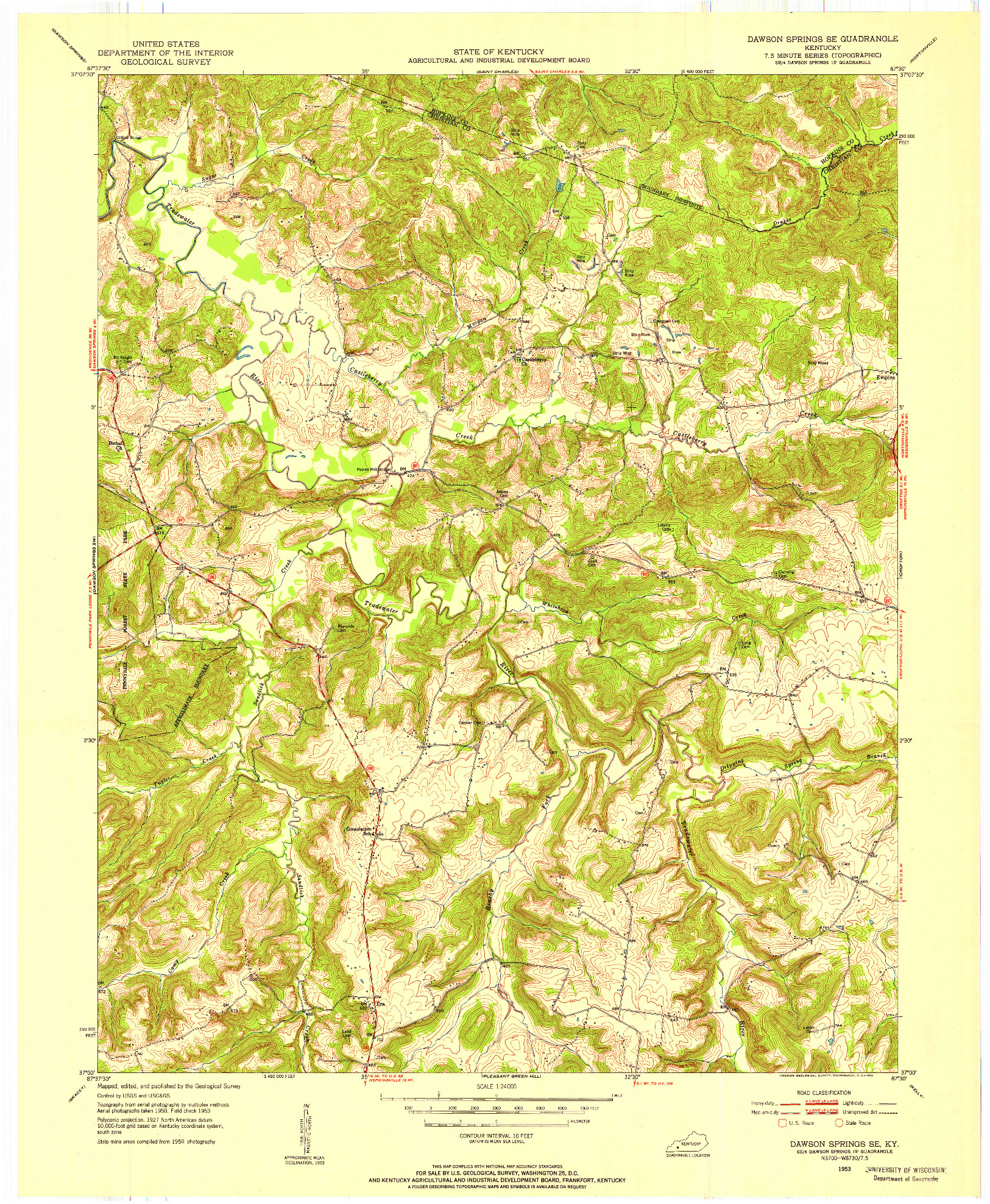 USGS 1:24000-SCALE QUADRANGLE FOR DAWSON SPRINGS SE, KY 1953