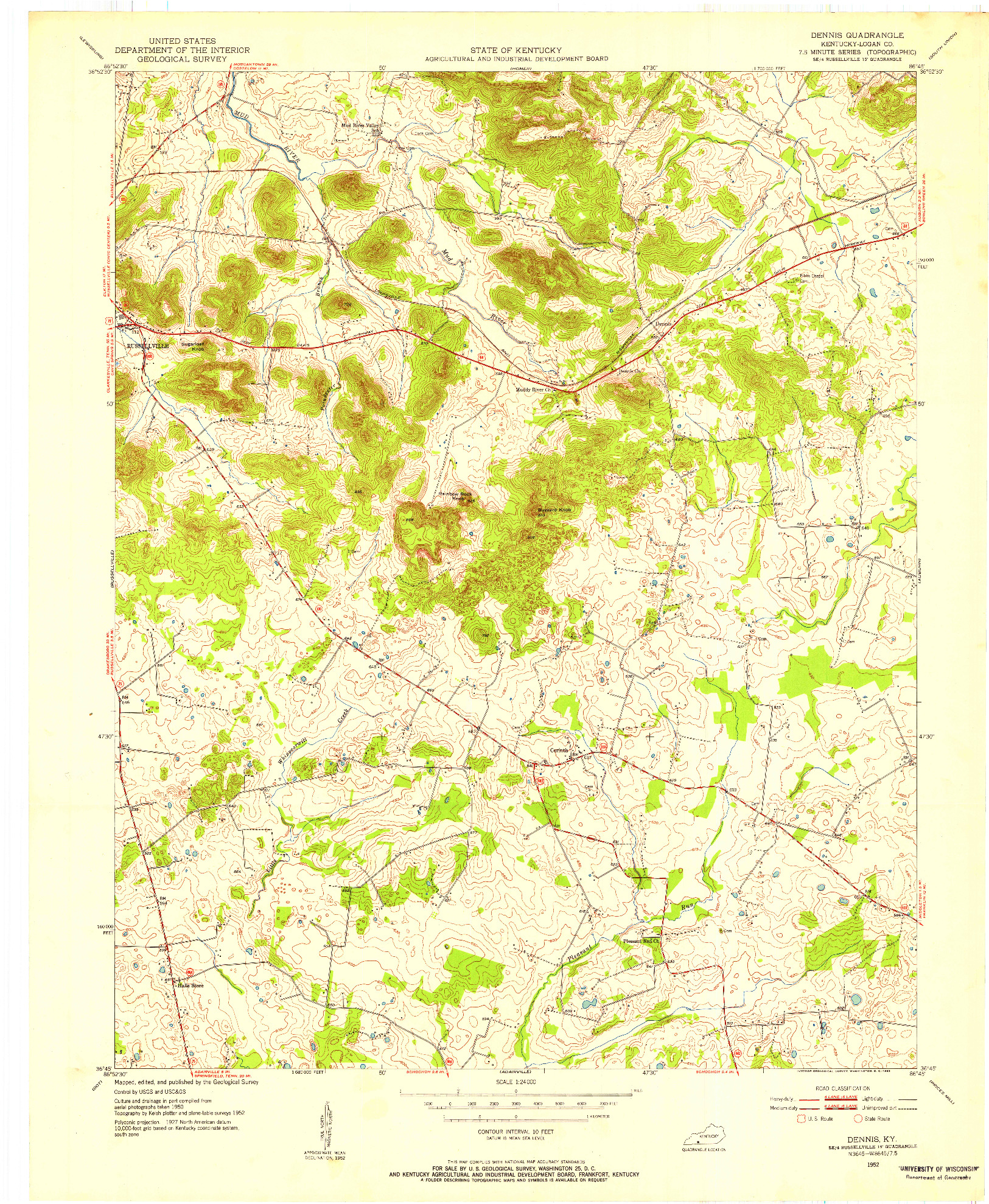 USGS 1:24000-SCALE QUADRANGLE FOR DENNIS, KY 1952