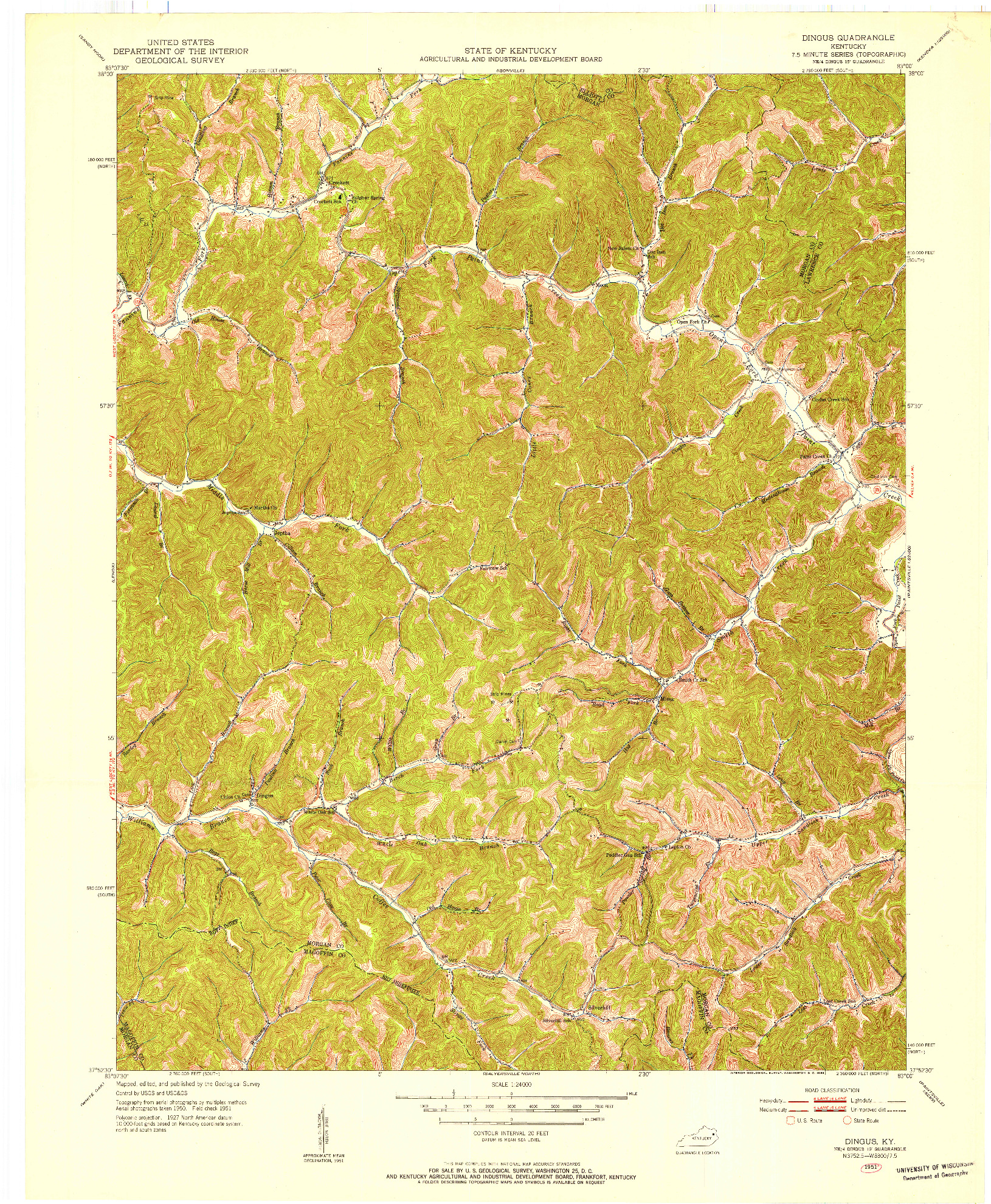 USGS 1:24000-SCALE QUADRANGLE FOR DINGUS, KY 1951