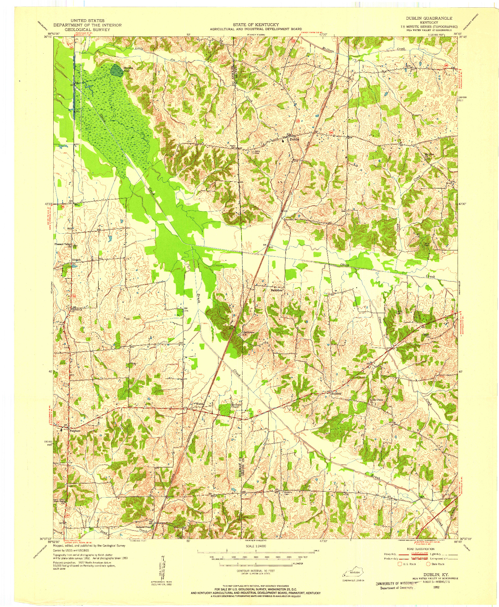 USGS 1:24000-SCALE QUADRANGLE FOR DUBLIN, KY 1952