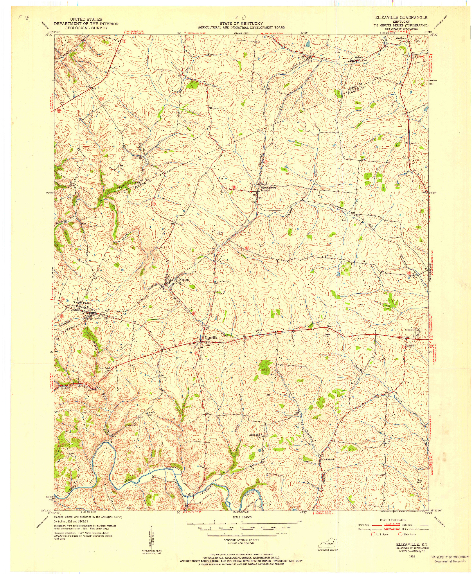 USGS 1:24000-SCALE QUADRANGLE FOR ELIZAVILLE, KY 1952