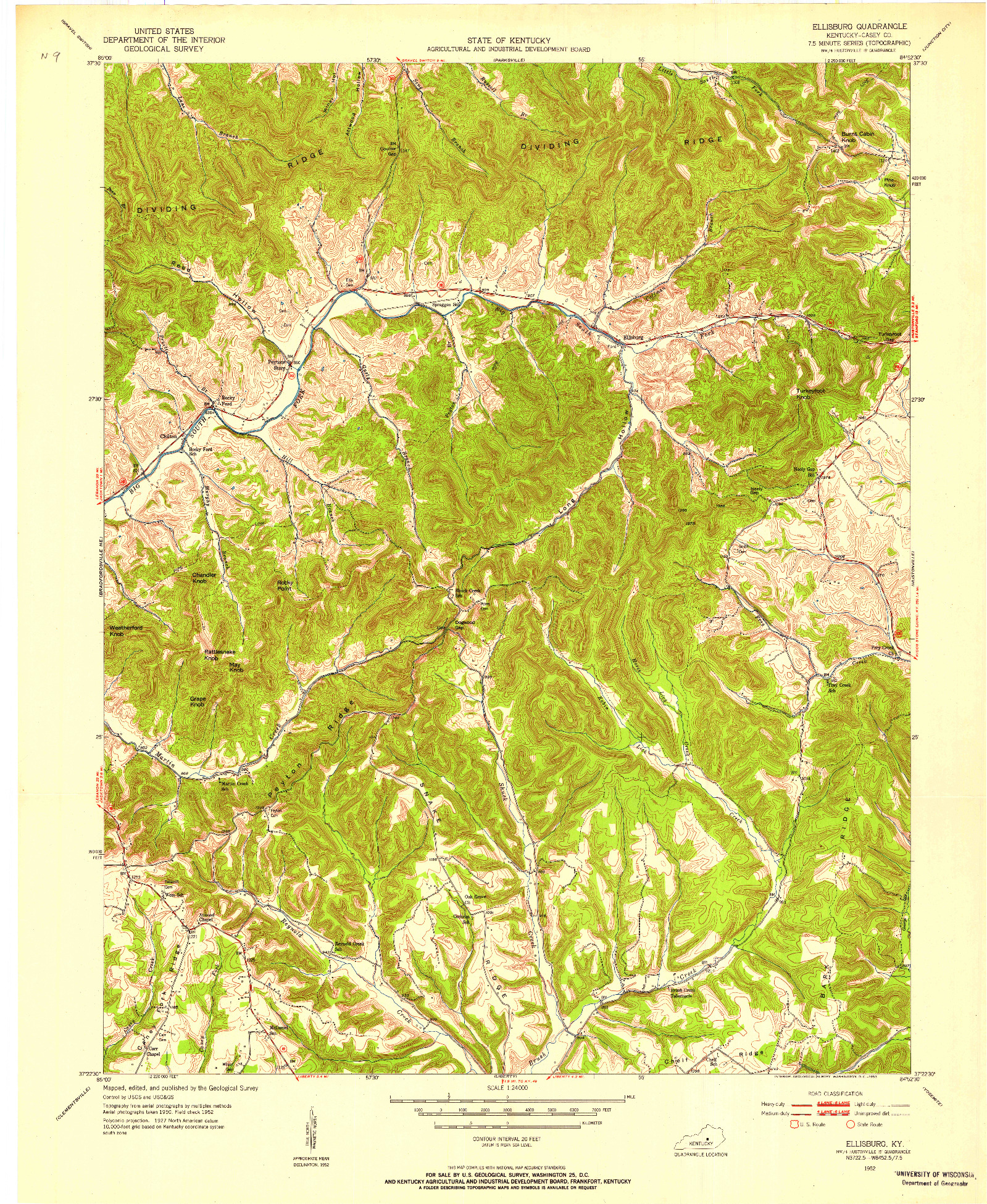 USGS 1:24000-SCALE QUADRANGLE FOR ELLISBURG, KY 1952