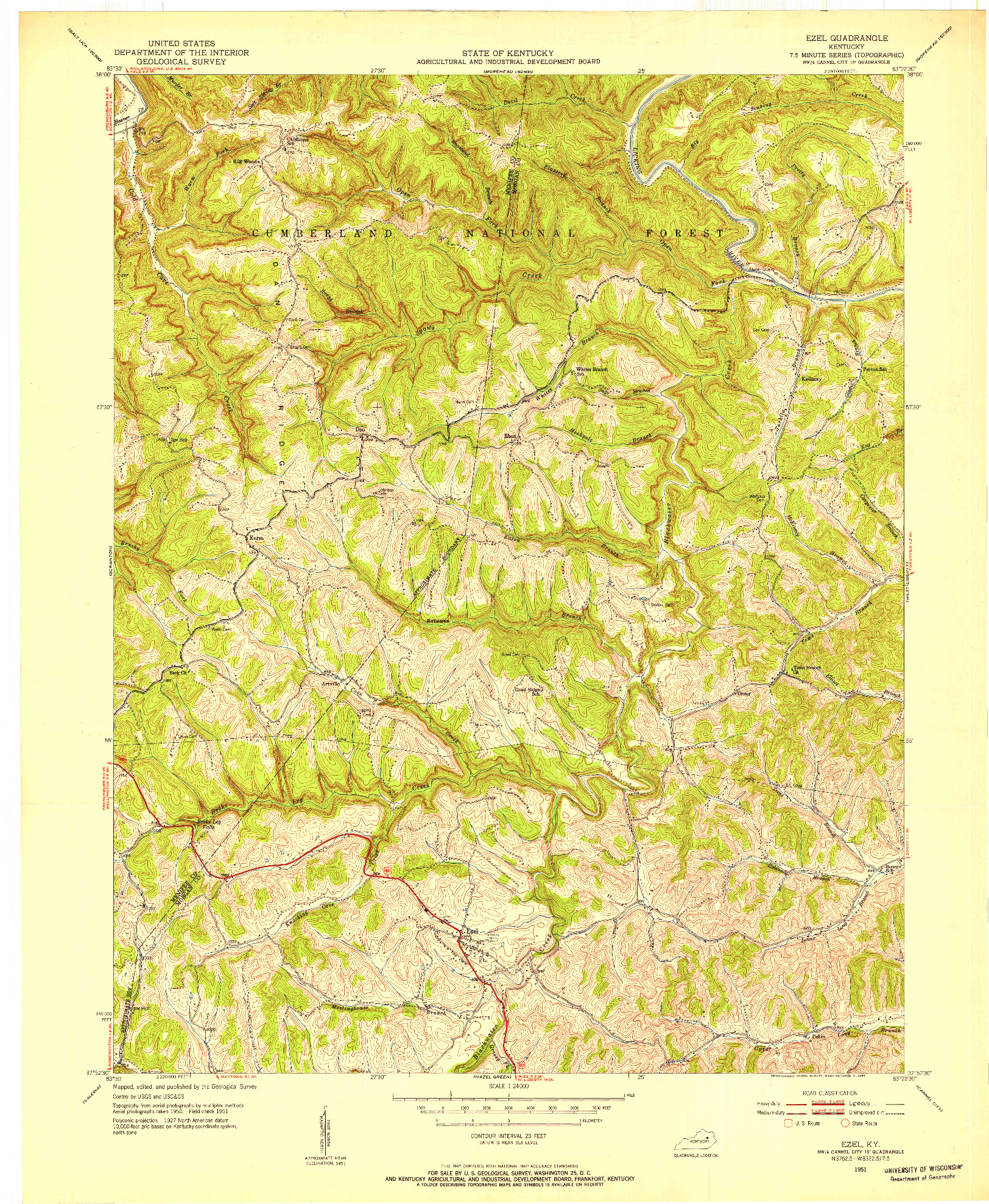 USGS 1:24000-SCALE QUADRANGLE FOR EZEL, KY 1951